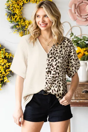 * APP EXCLUSIVE* Leopard Color Block Vneck Blouse