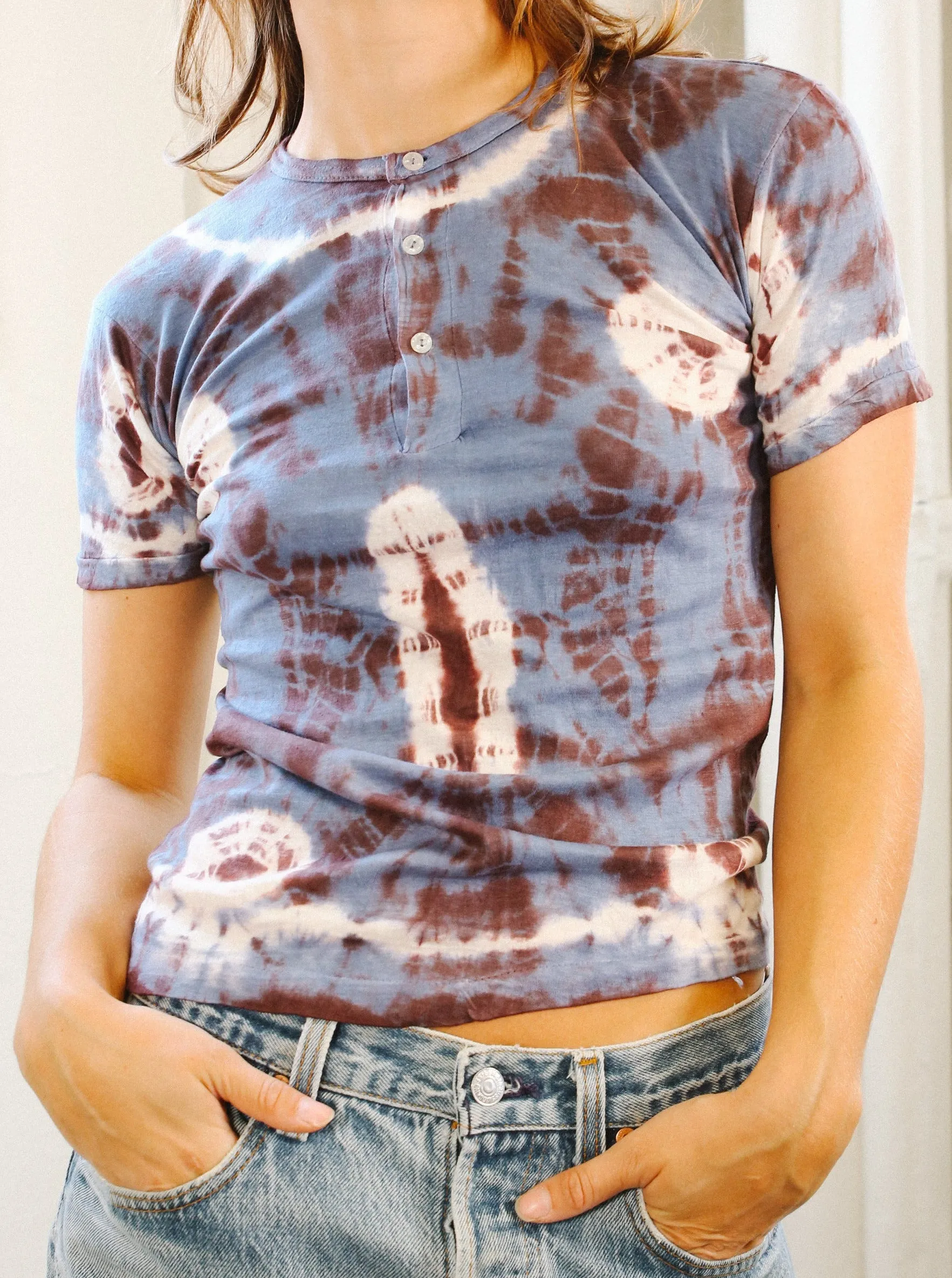 1970's Blue Tie Dye Henley