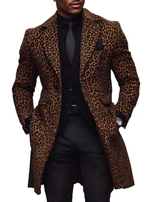 【24-hour shipping】Men's Fashion Leopard Print Lapel Single Breasted Woolen Coat