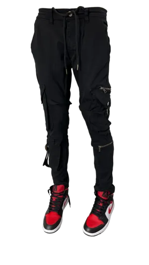 ACCESS APPAREL Men's Black Cargo Jeans with pockets Slim-Fit
