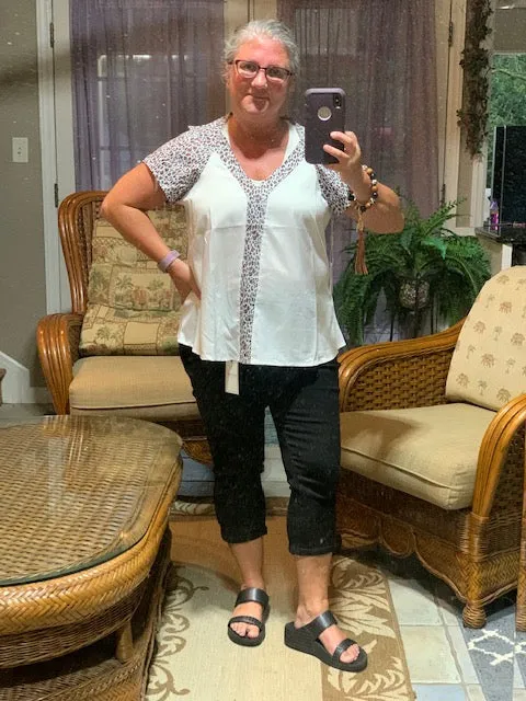 All Around Leopard Trimmed Blouse