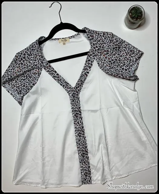 All Around Leopard Trimmed Blouse
