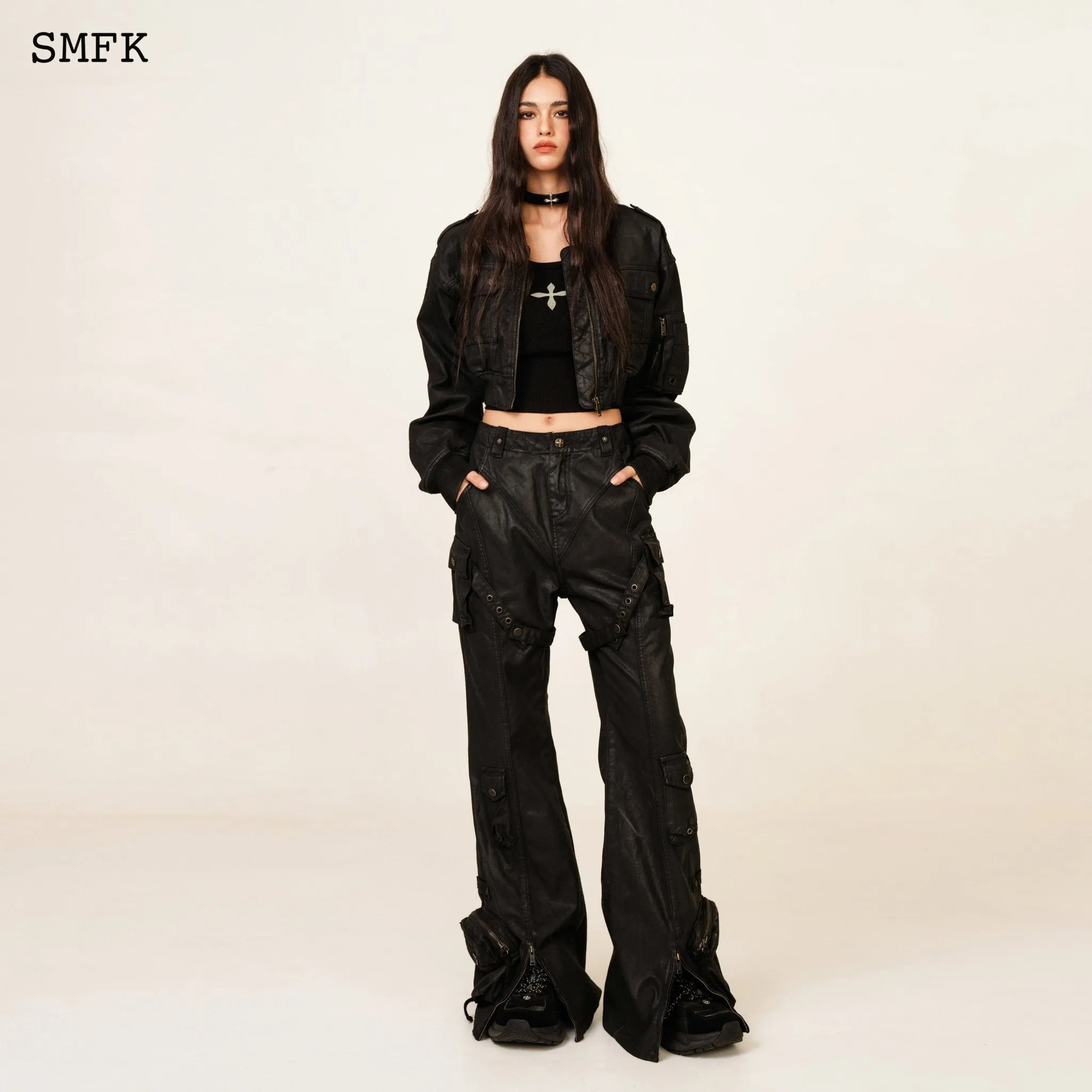 Ancient Myth Black Panther Waxed Flared Pants