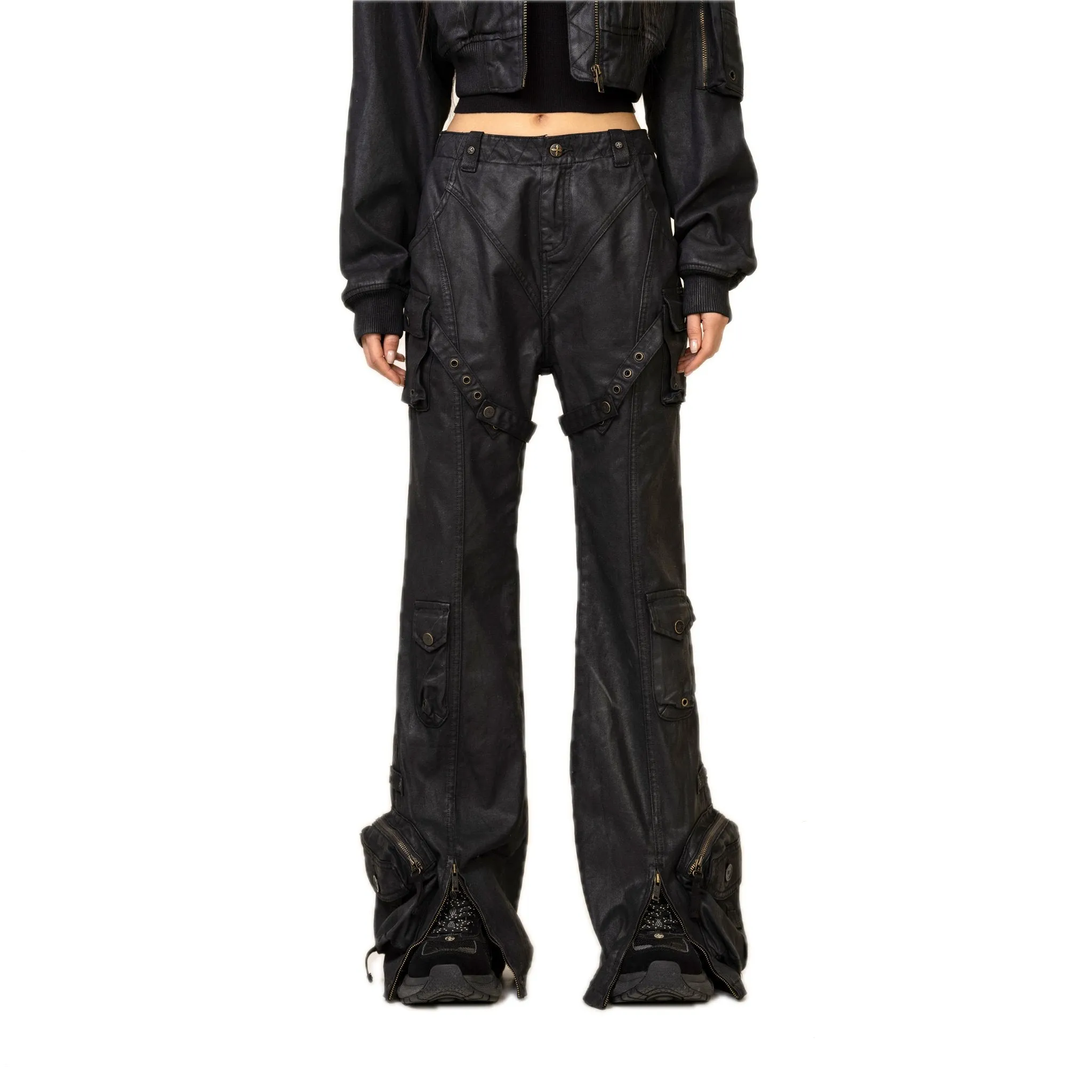 Ancient Myth Black Panther Waxed Flared Pants