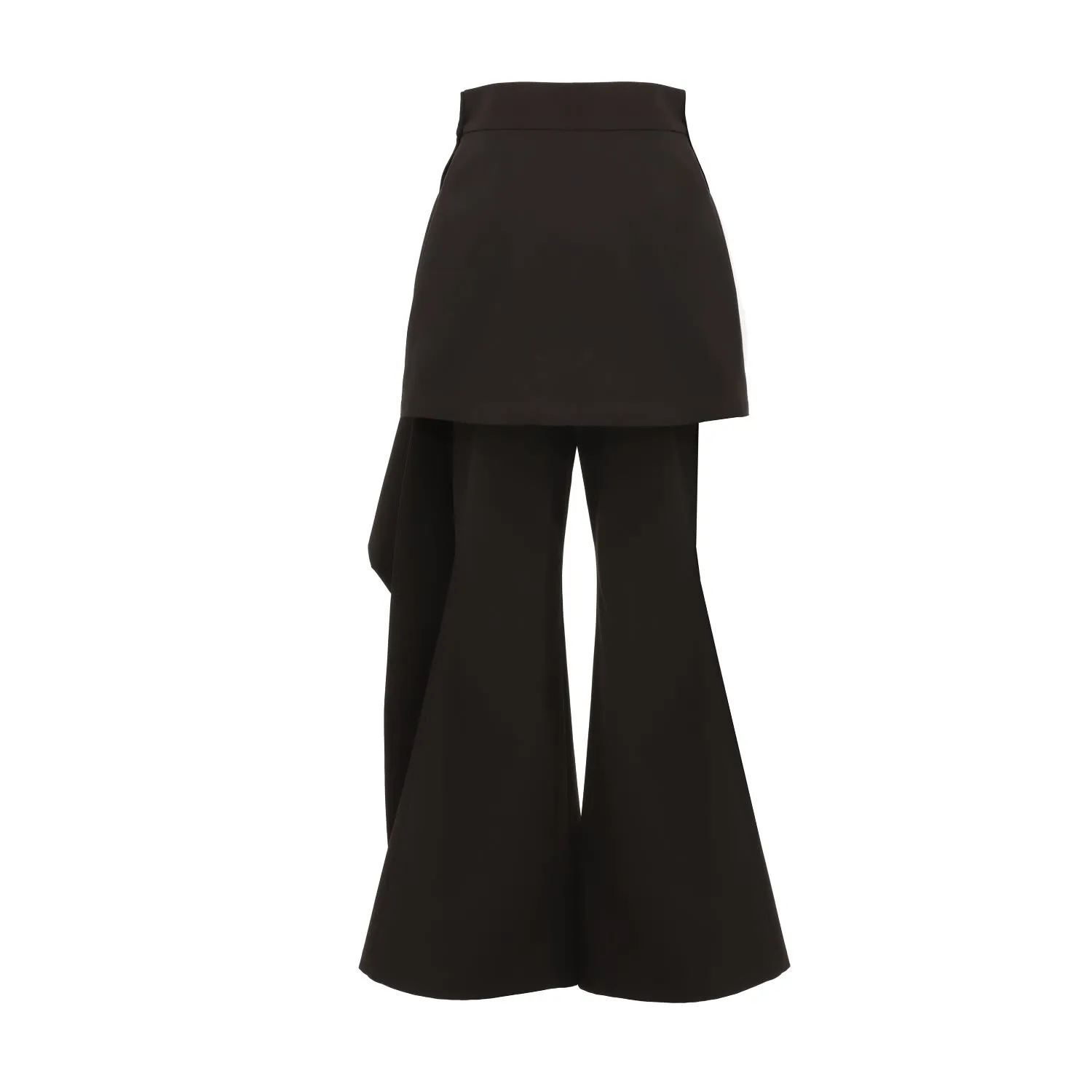 Asymmetric Overlay Flared Trousers Black