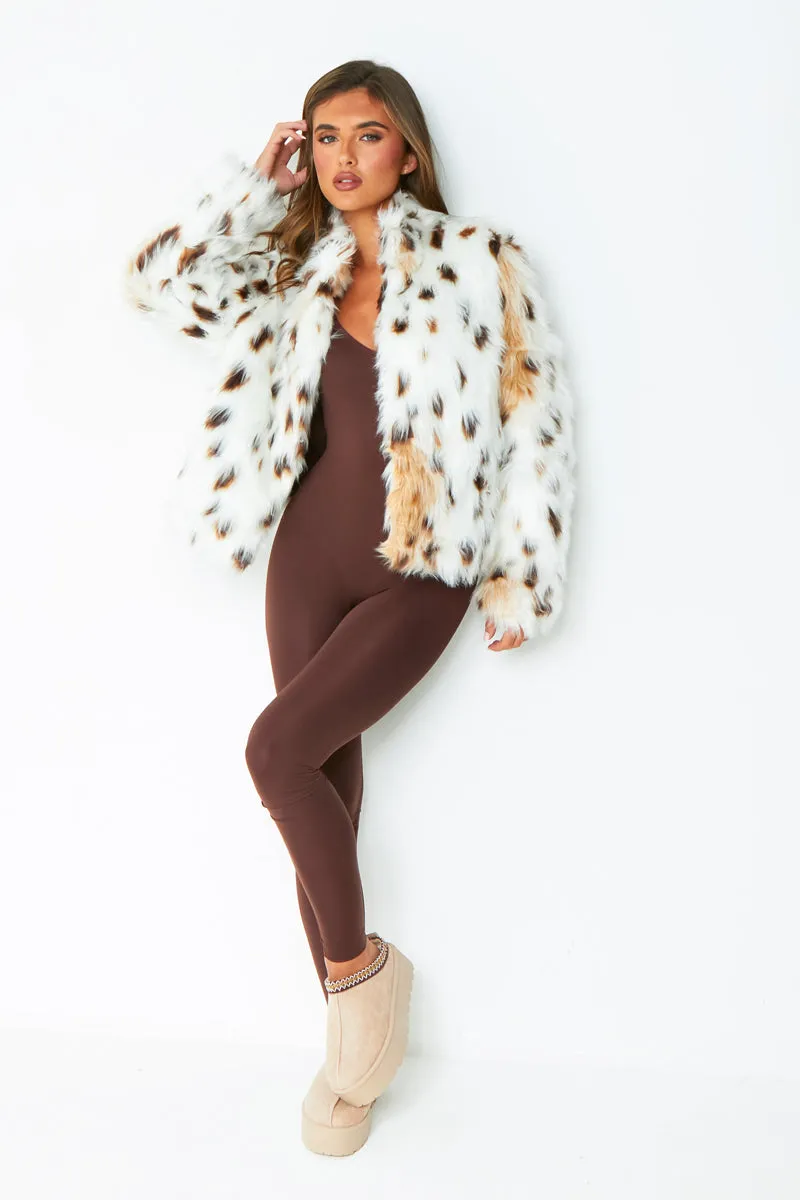 Ava Cream Leopard Print Faux Fur Coat