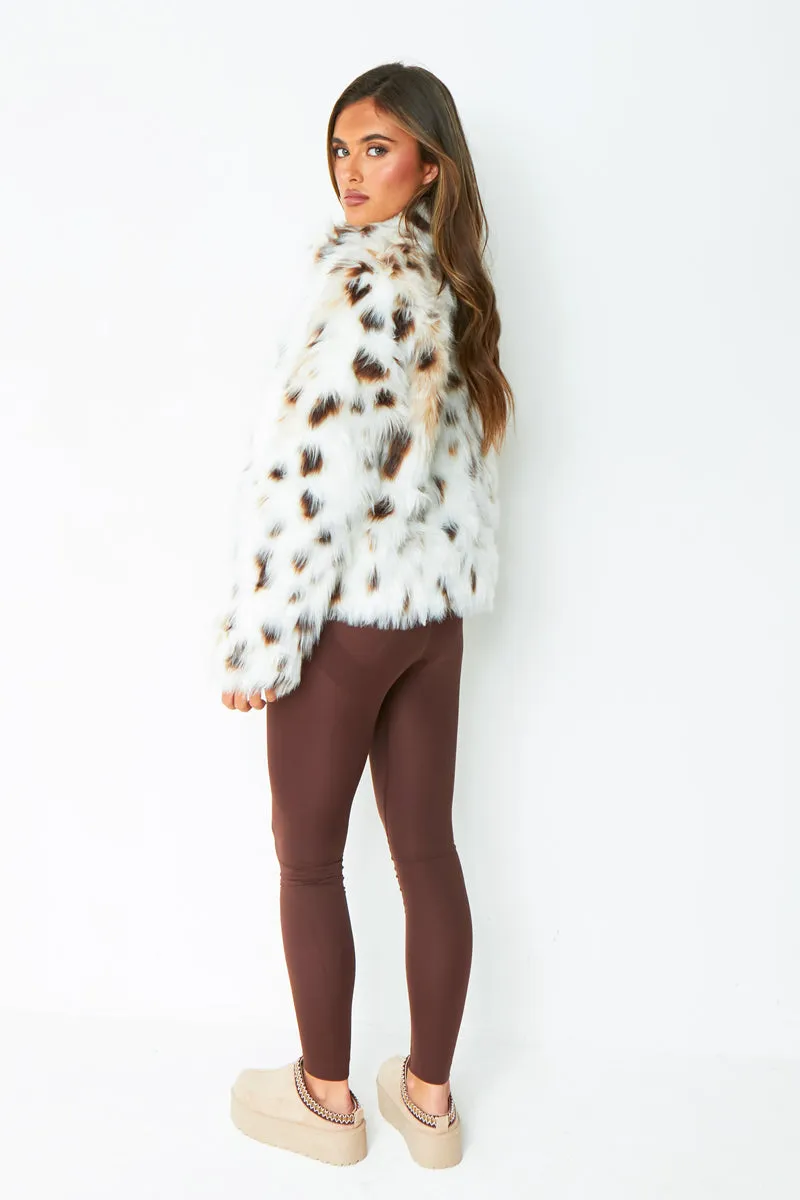 Ava Cream Leopard Print Faux Fur Coat