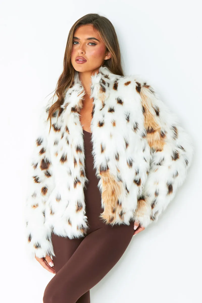 Ava Cream Leopard Print Faux Fur Coat