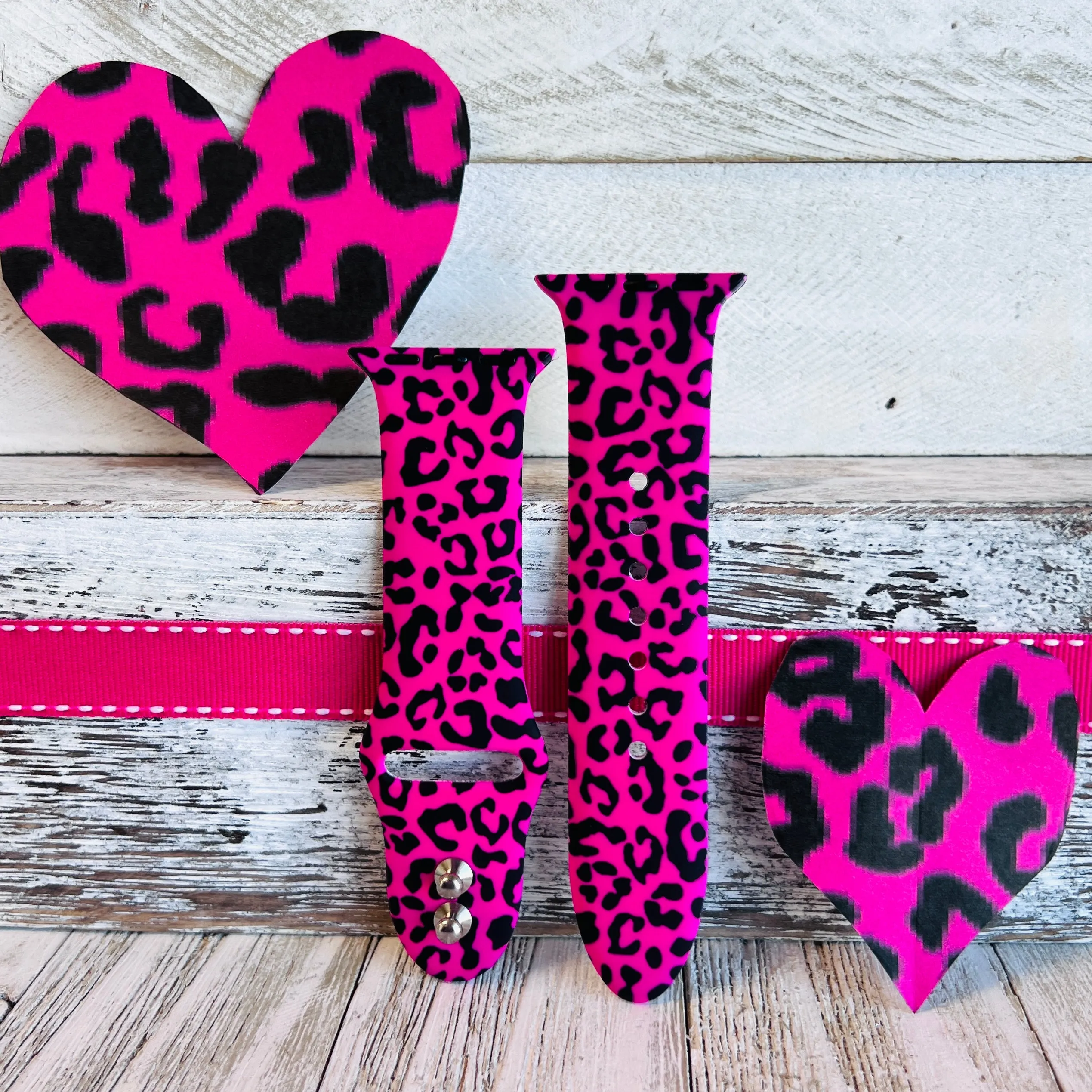 Barbiecore Pink Leopard Print Silicone Band For Apple Watch
