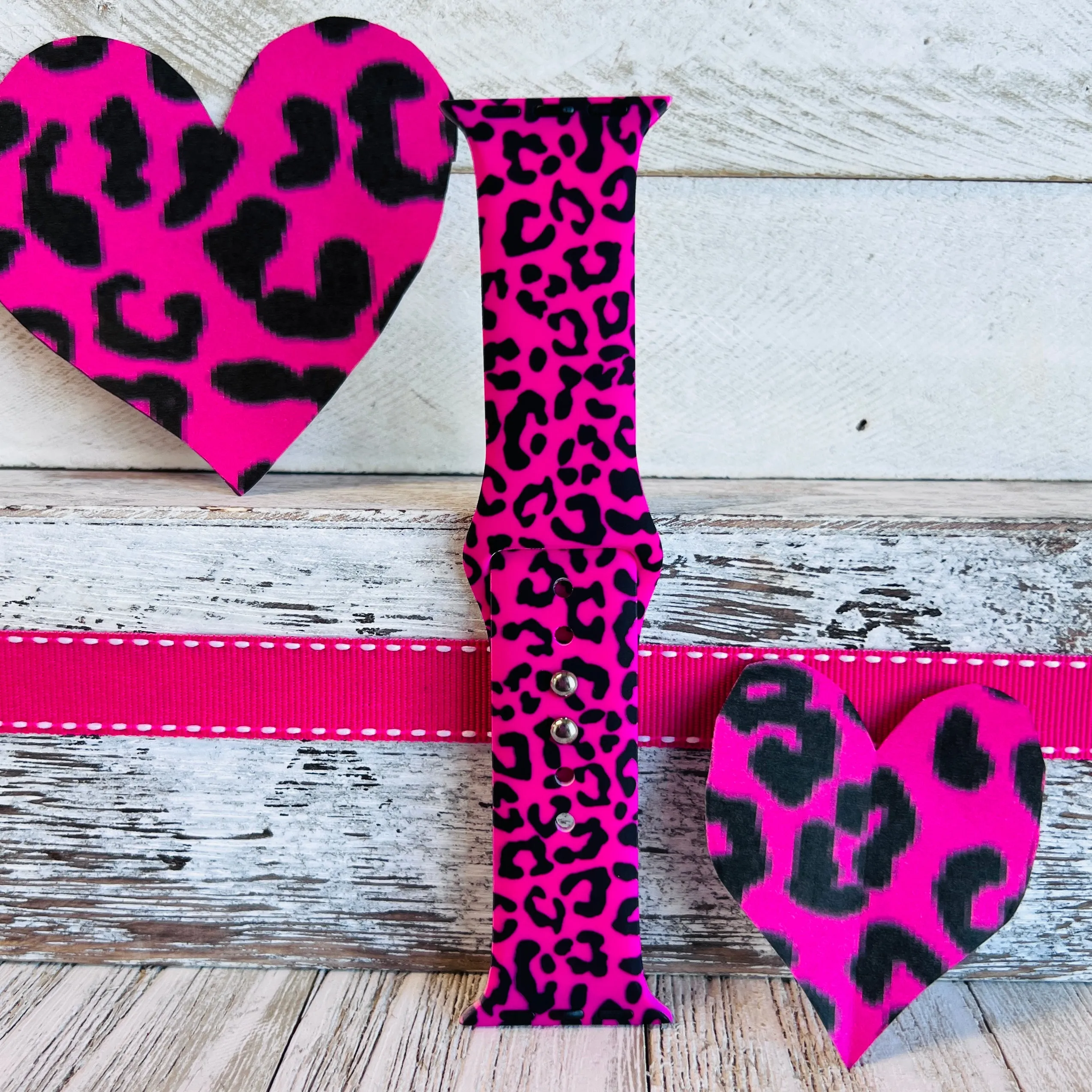 Barbiecore Pink Leopard Print Silicone Band For Apple Watch