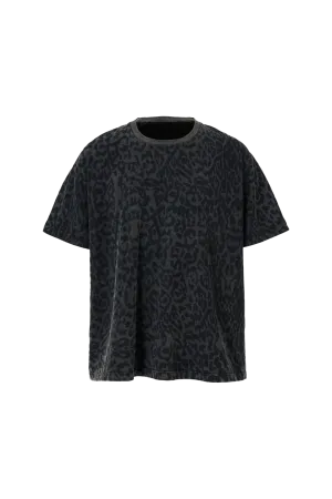 Black Cotton Leopard Print T-Shirt