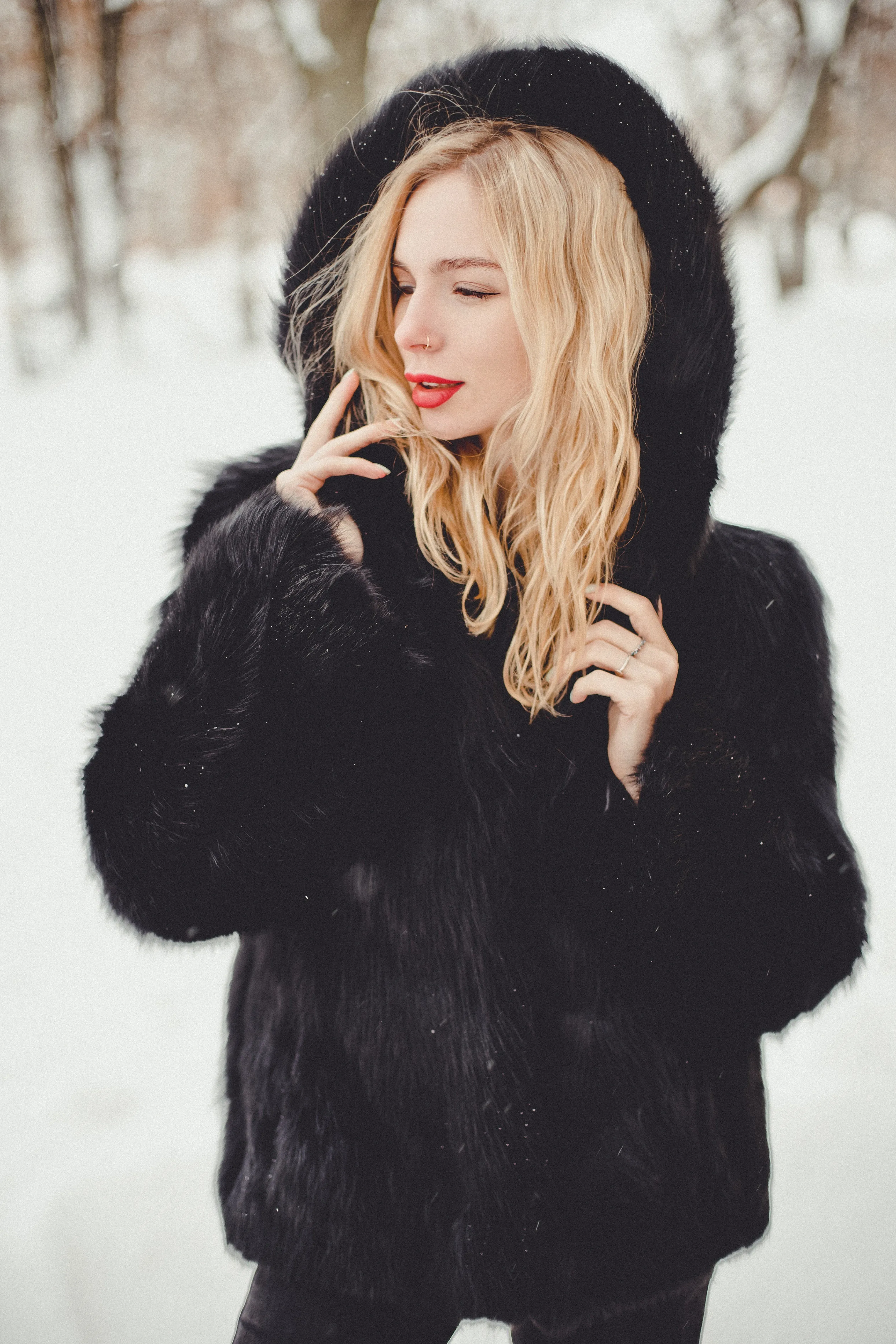 Black Fox Fur Jacket with Hood