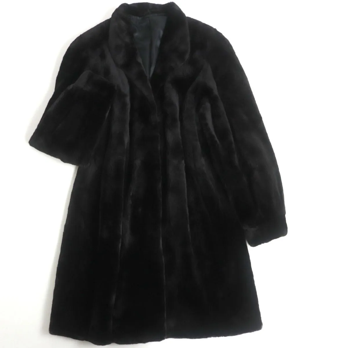 Black Jewel Mink Real Fur Semi-Long Coat