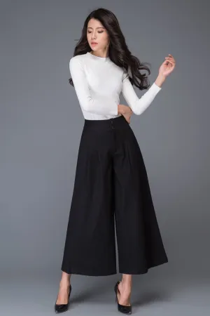 Black midi winter wool pants with pockets C1015