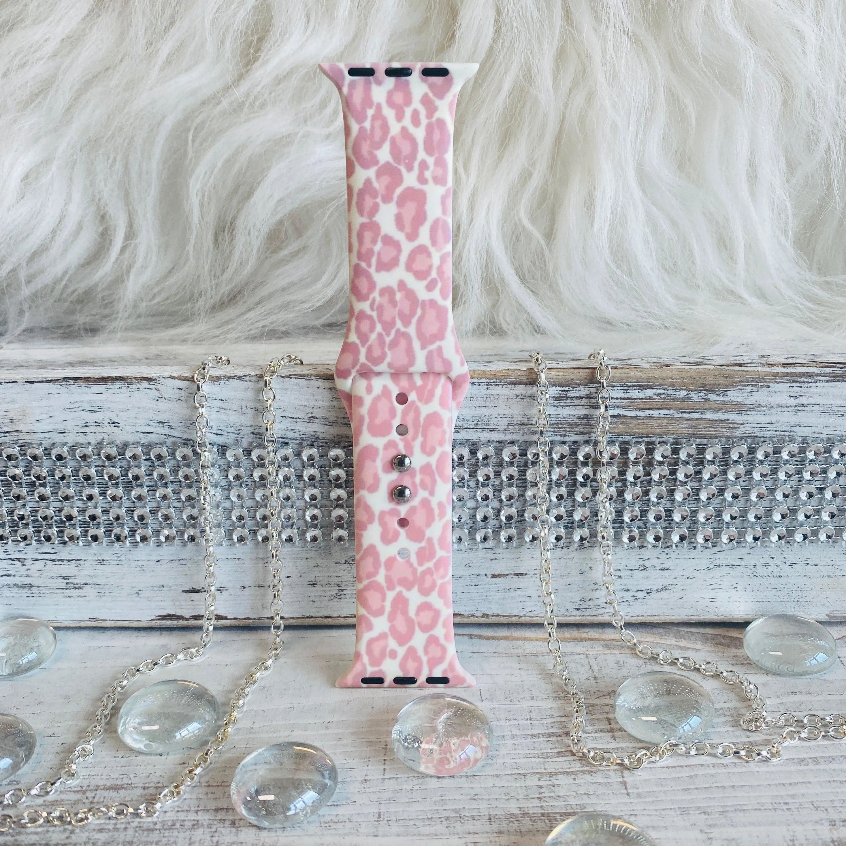 Blush Leopard Print Silicone Band For Apple Watch