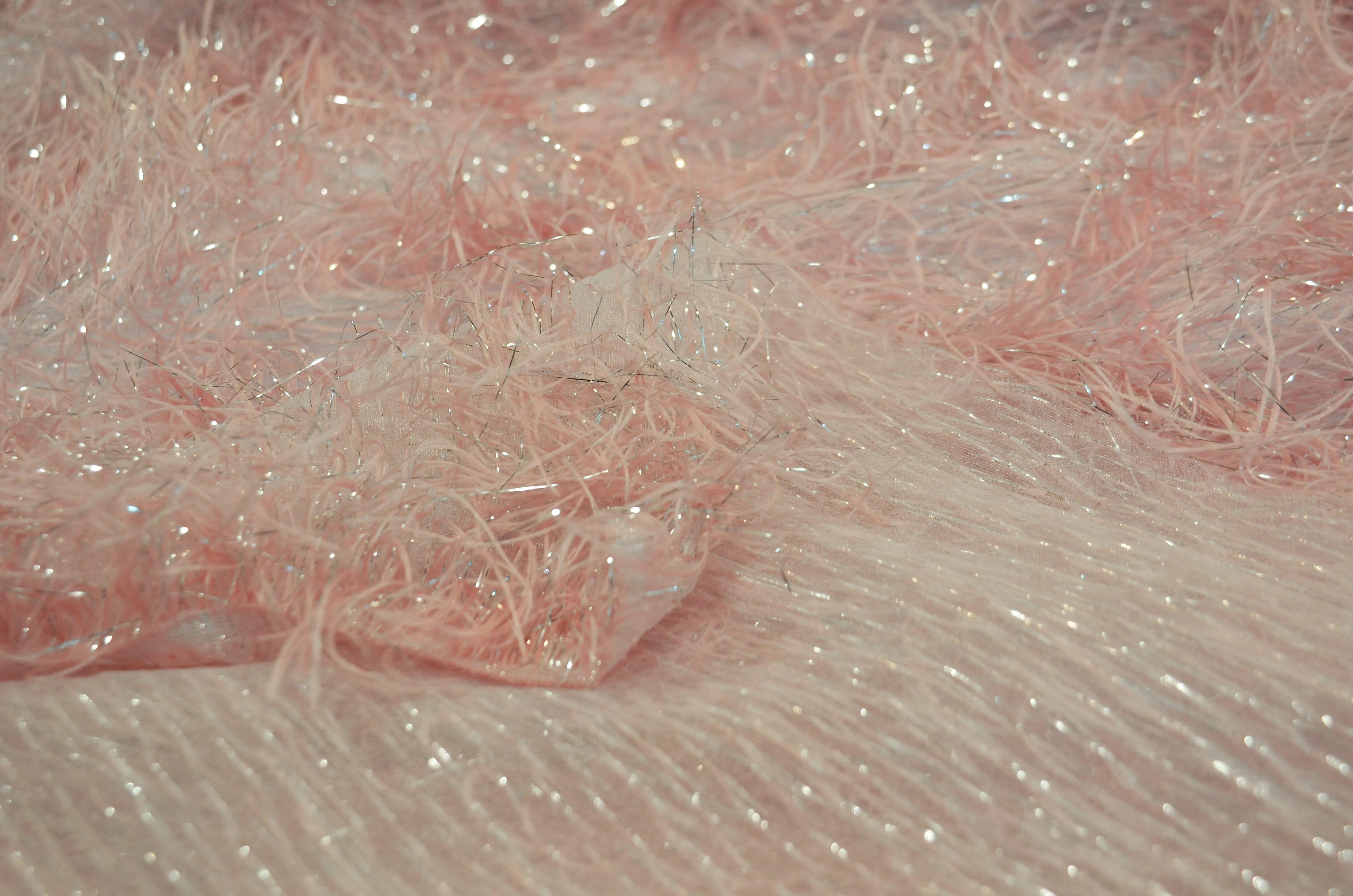Blush Pink Shaggy Brocade | Blush Pink Metallic Eyelash Fabric | Pink Uragiri Lame | Non Stretch Lurex for Costume, Cosplay Top Dress, Apparel Fabric