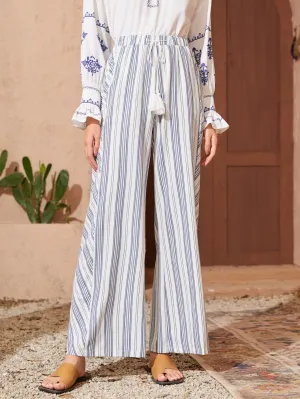 Boho Striped Fringe High Waist Long Women Pants