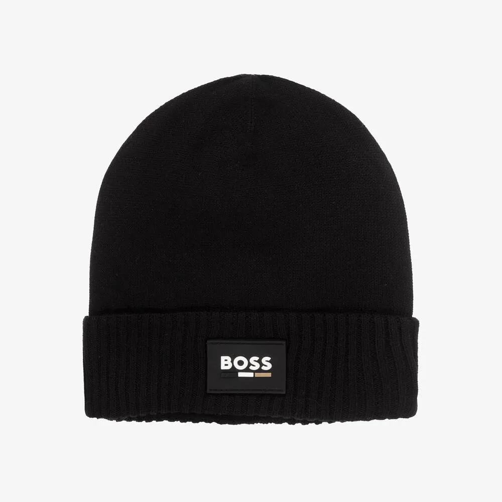 BOSS Boys Black Knitted Beanie Hat