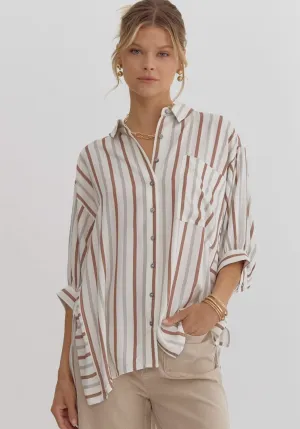 Brown and Grey Striped Top