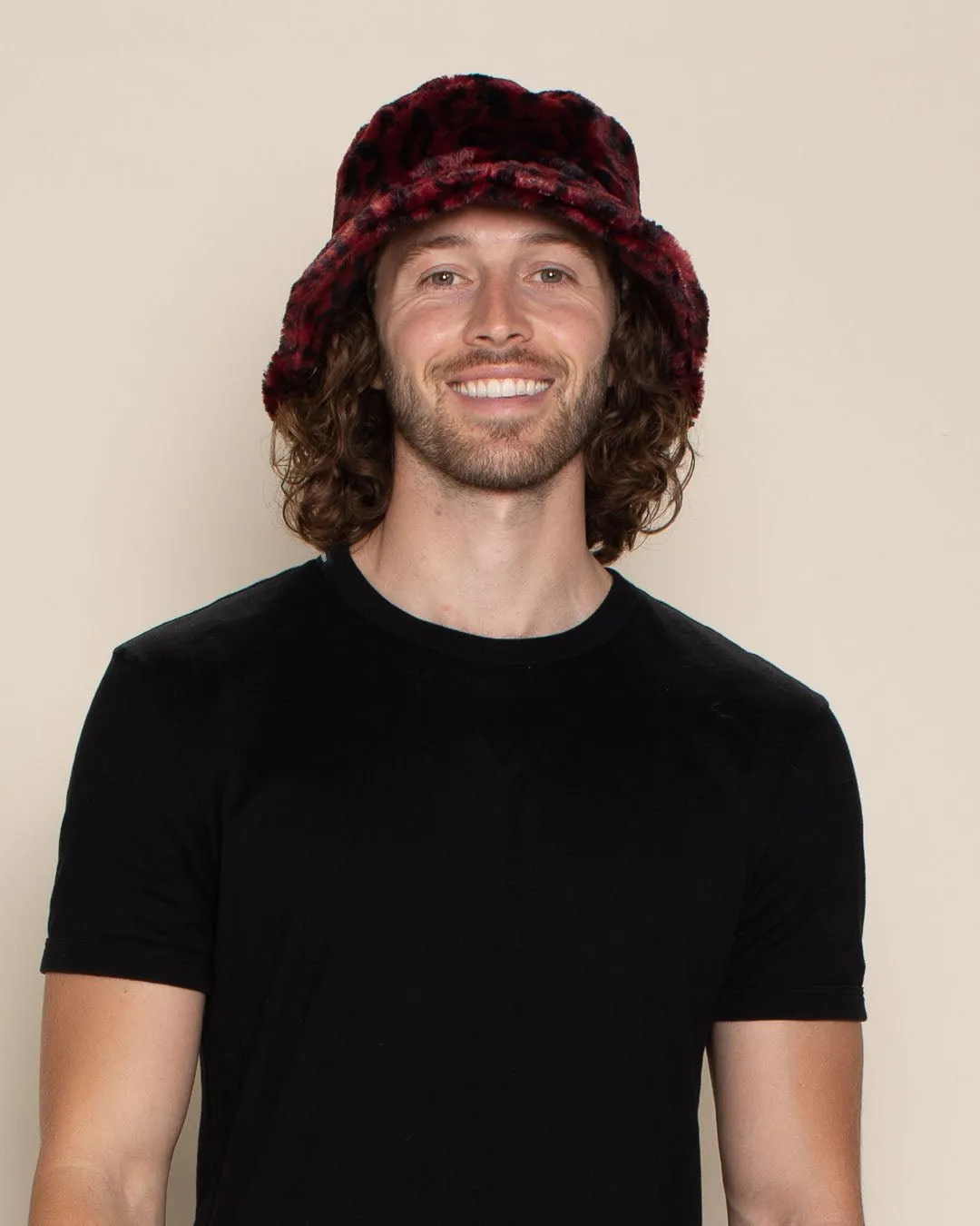 Burgundy Leopard ULTRA SOFT Faux Fur Bucket Hat | Men's