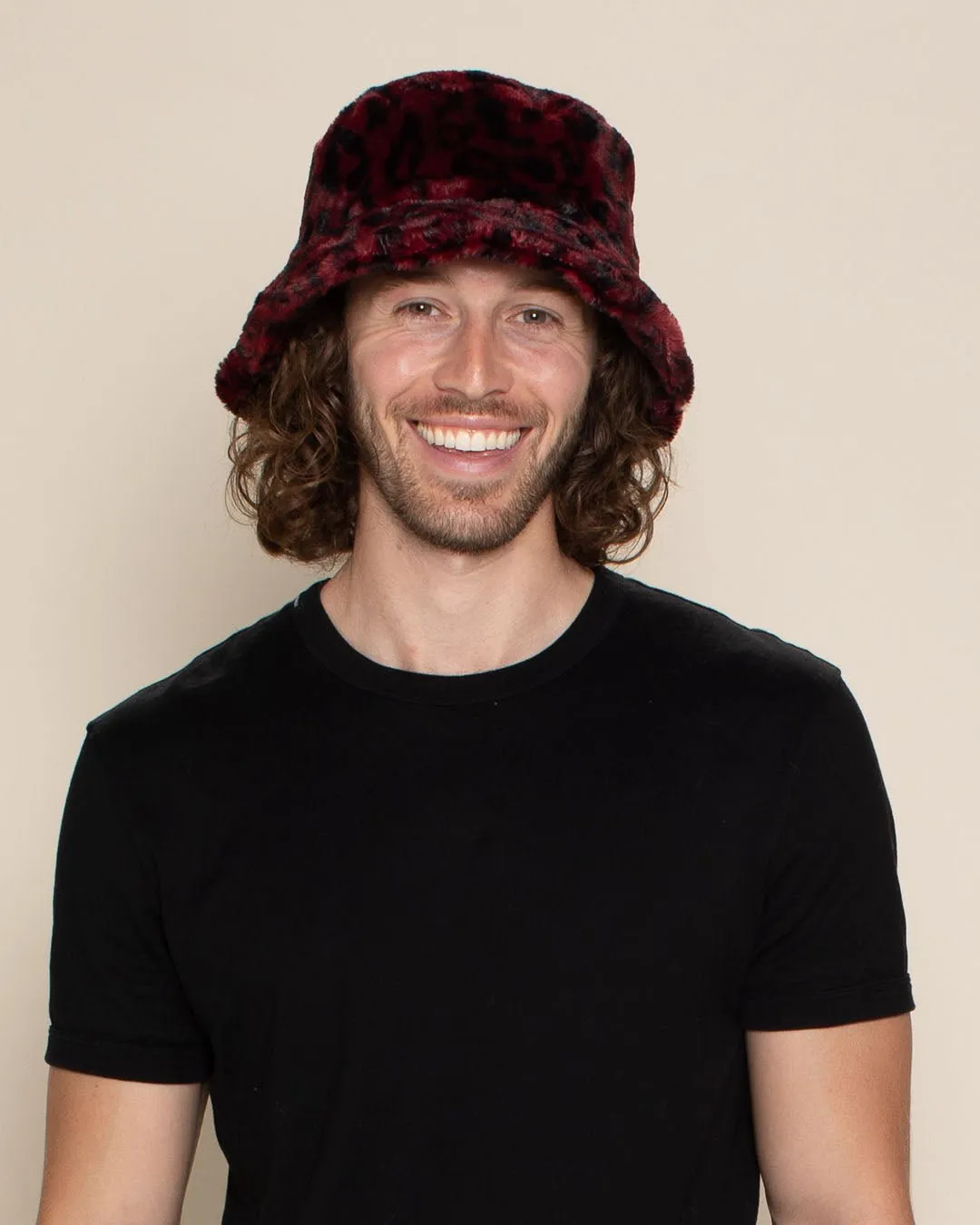 Burgundy Leopard ULTRA SOFT Faux Fur Bucket Hat | Men's