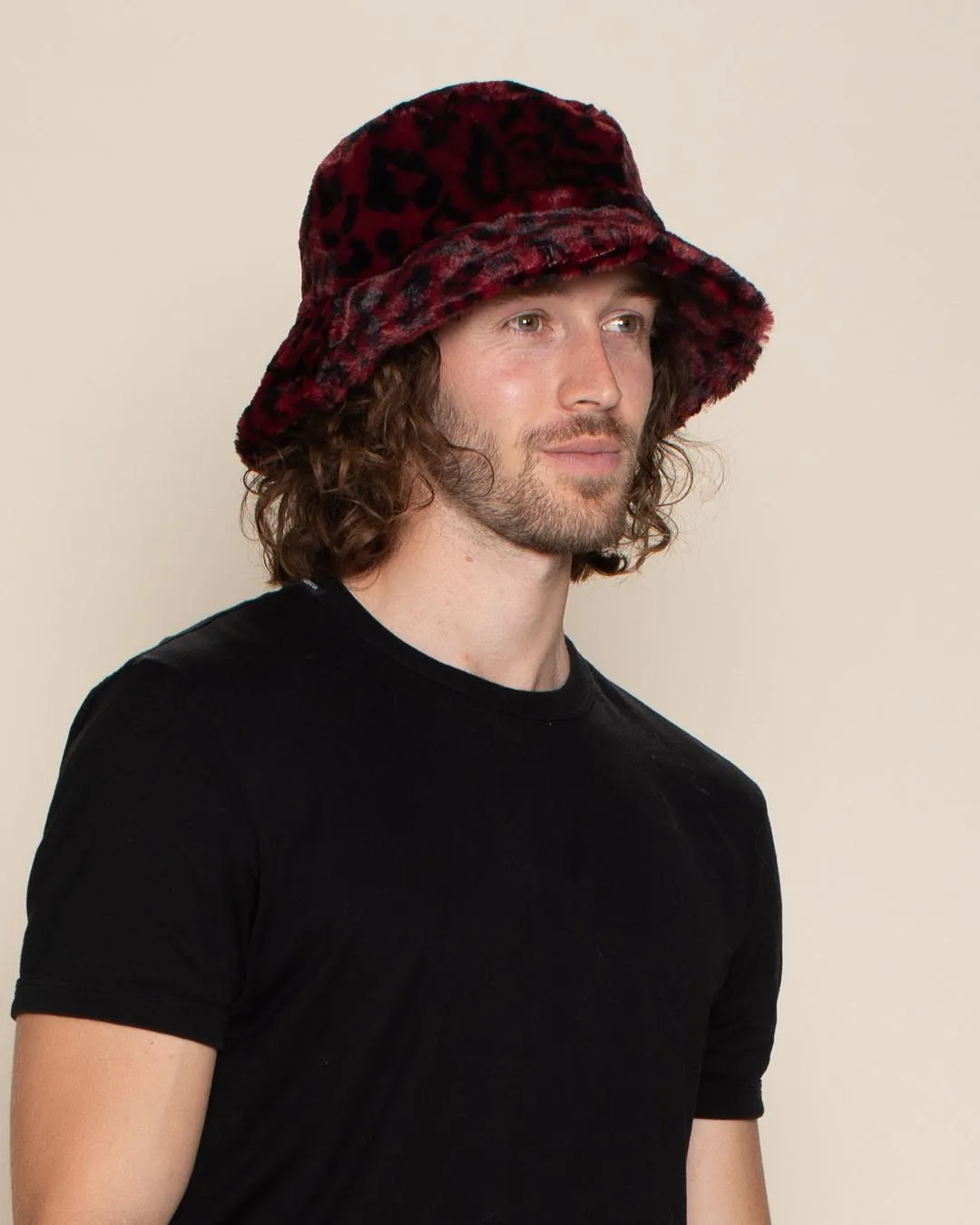 Burgundy Leopard ULTRA SOFT Faux Fur Bucket Hat | Men's