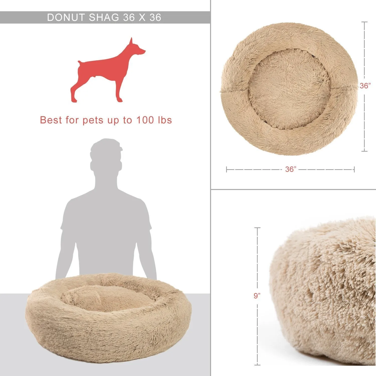 Calming Shag Vegan Fur Donut Cuddler -  36"x36"