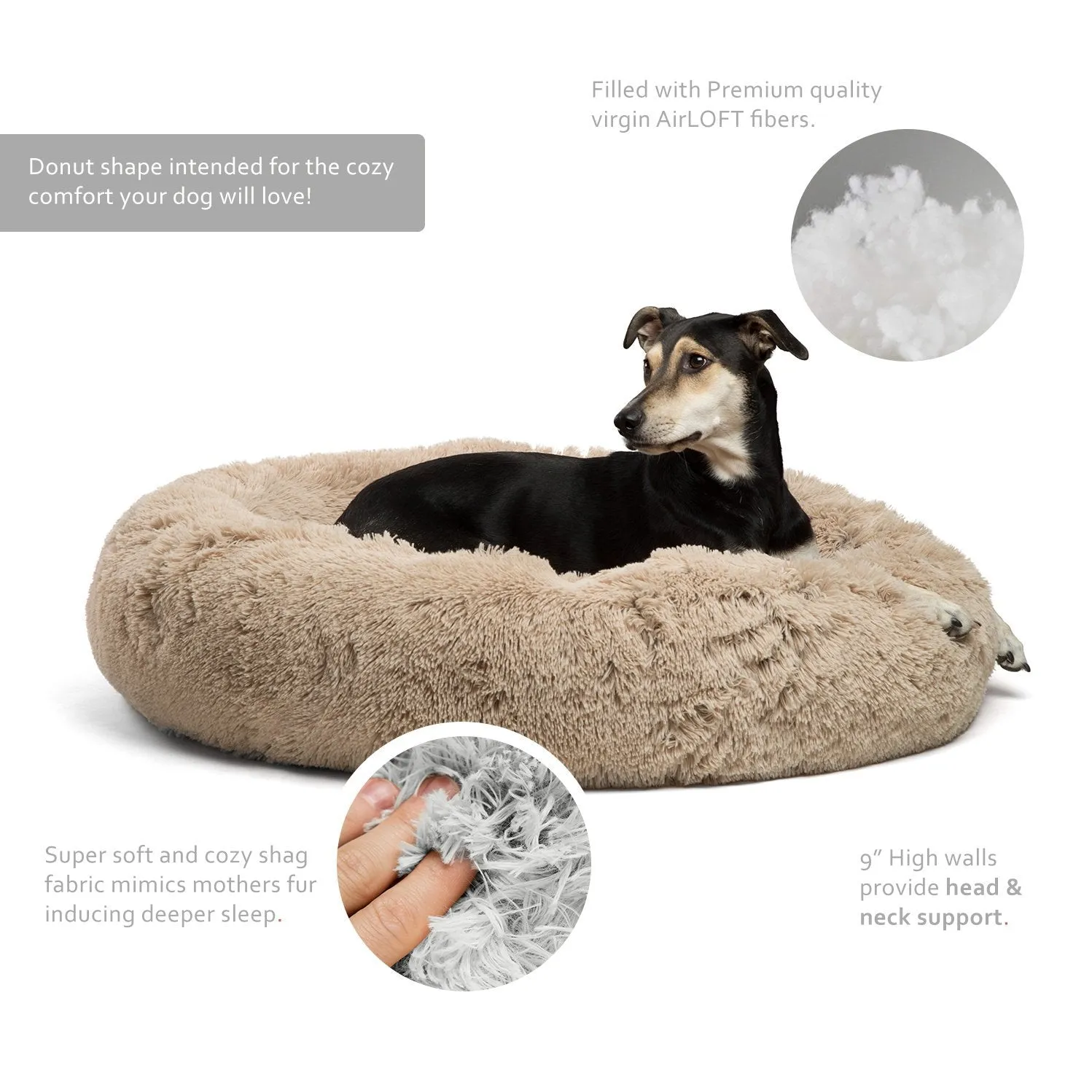 Calming Shag Vegan Fur Donut Cuddler -  36"x36"