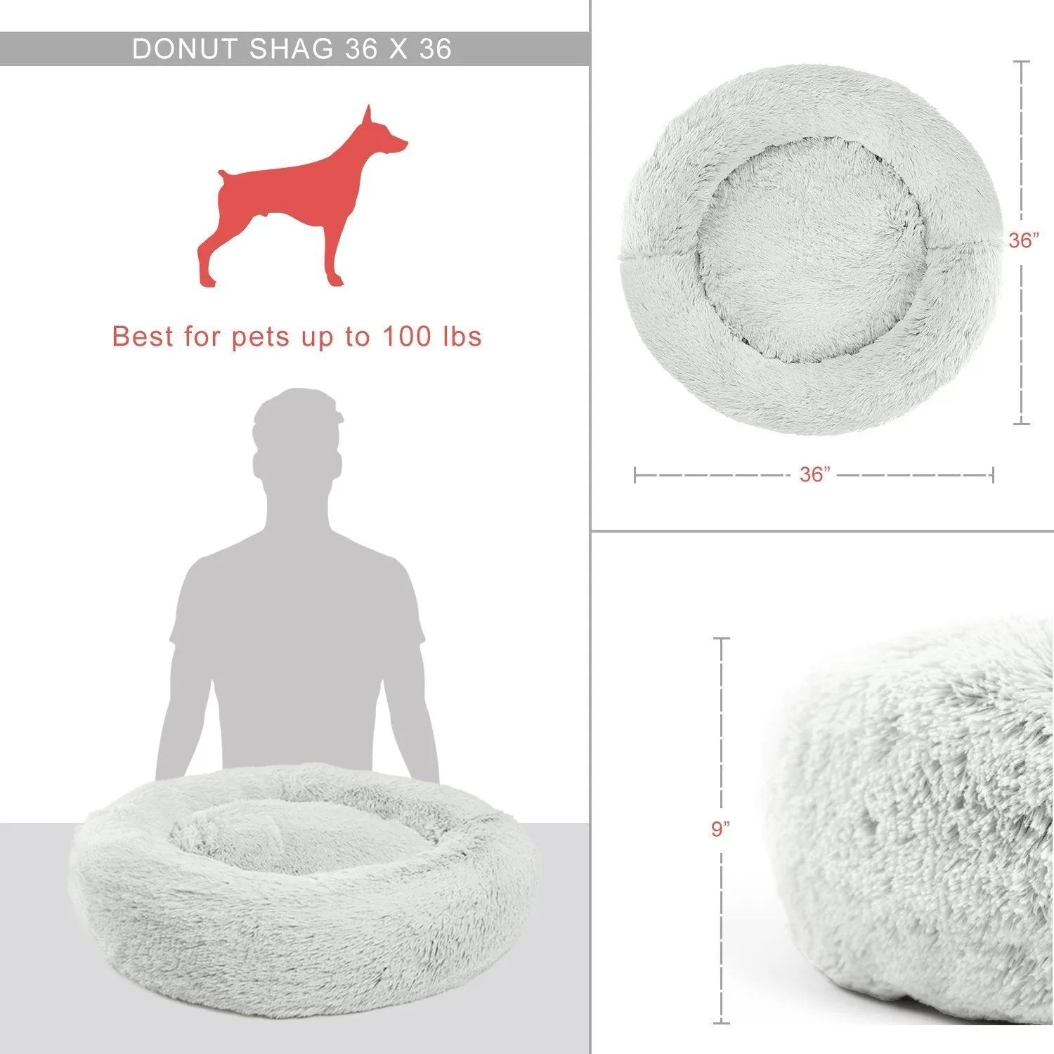 Calming Shag Vegan Fur Donut Cuddler -  36"x36"