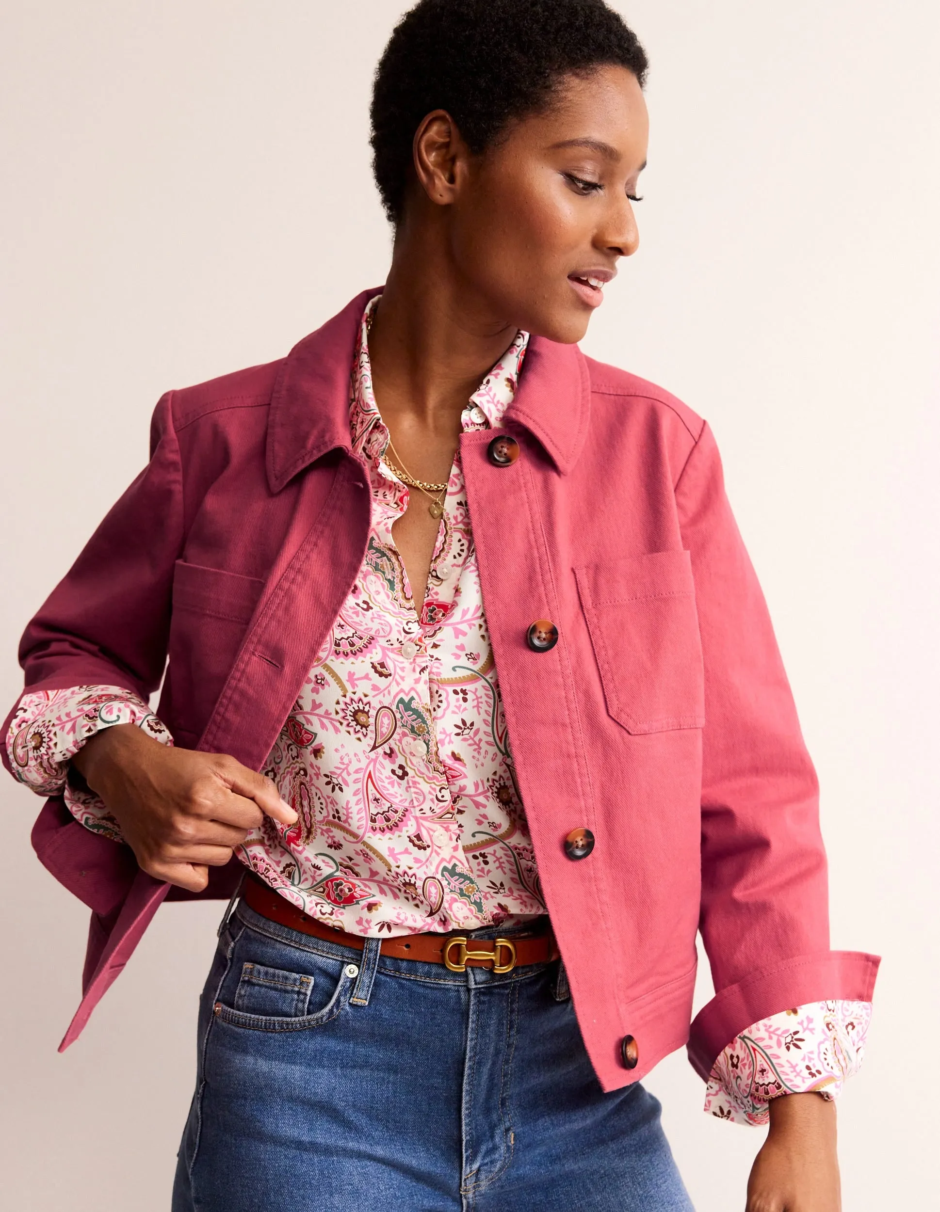 Casual Crop Jacket-Pink