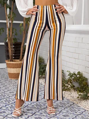 Casual Striped High Waist Long Women Pants