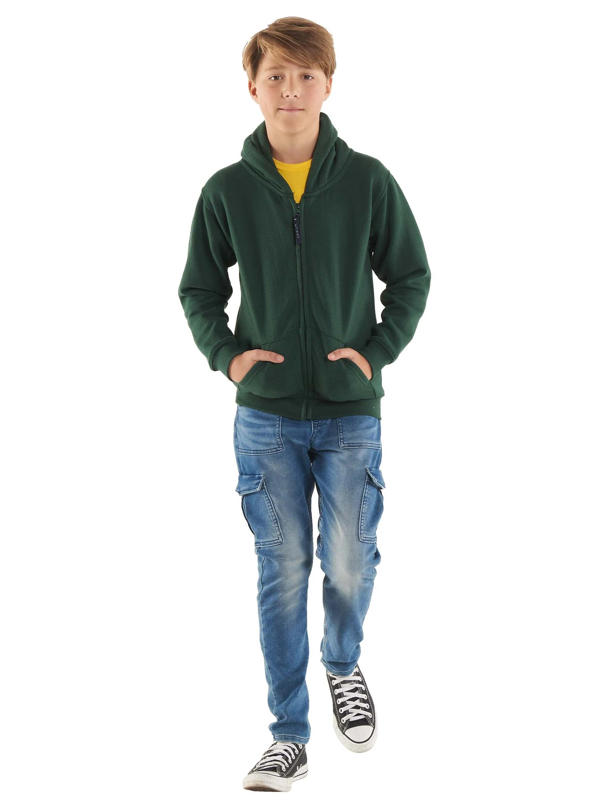 Childrens Classic Full Zip Hooded Sweatshirt | Bottle Green