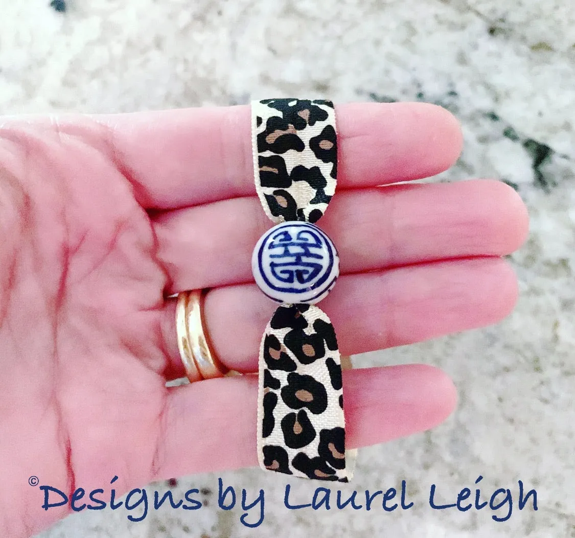 Chinoiserie Elastic Hair Ties- Set of 3 - Leopard Print