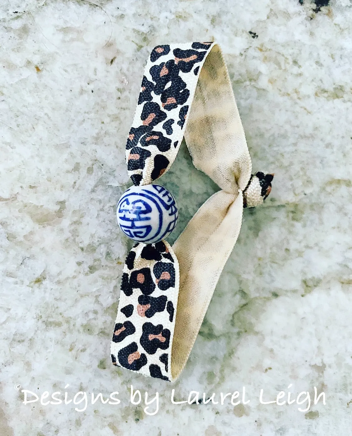 Chinoiserie Elastic Hair Ties- Set of 3 - Leopard Print