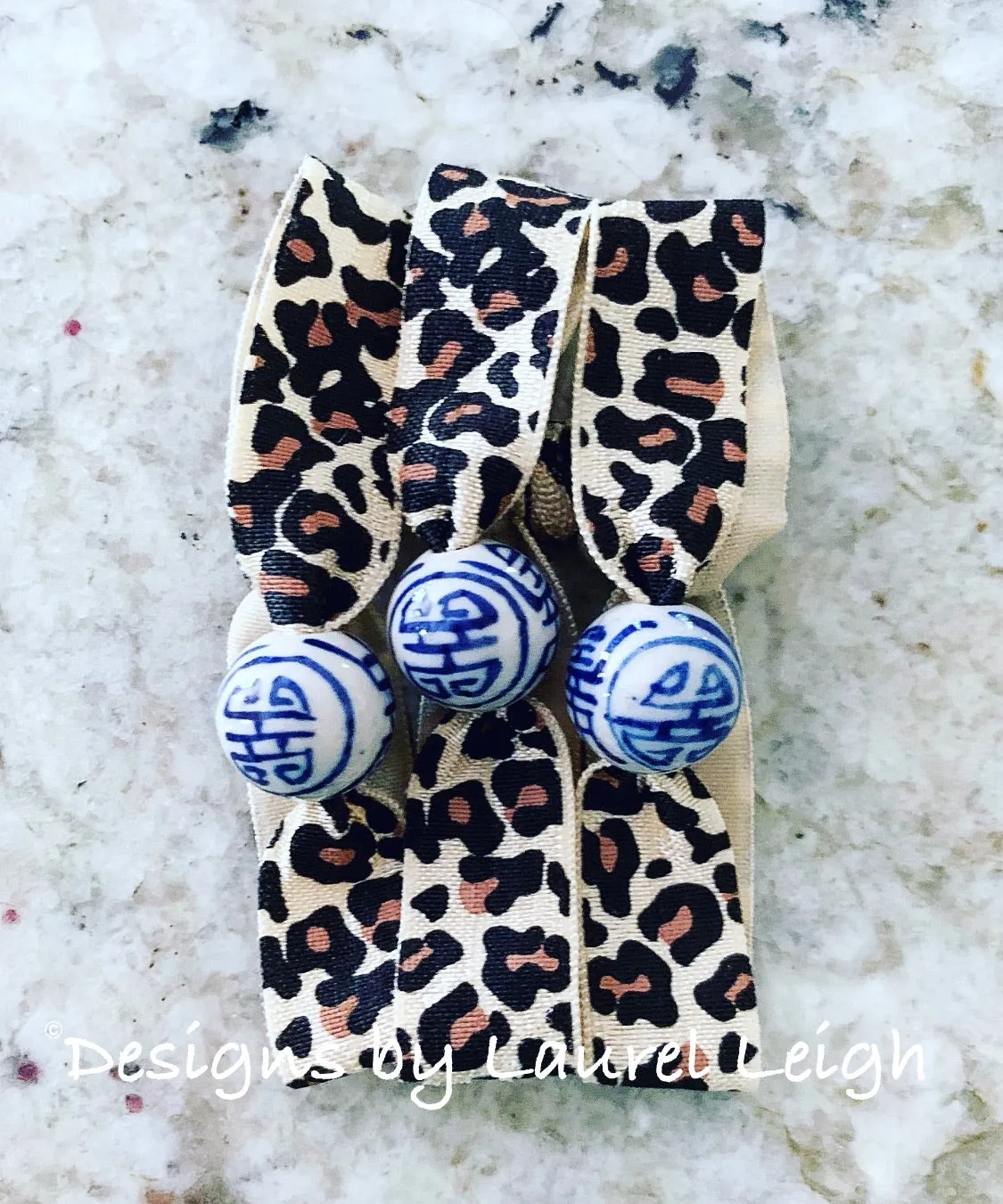 Chinoiserie Elastic Hair Ties- Set of 3 - Leopard Print