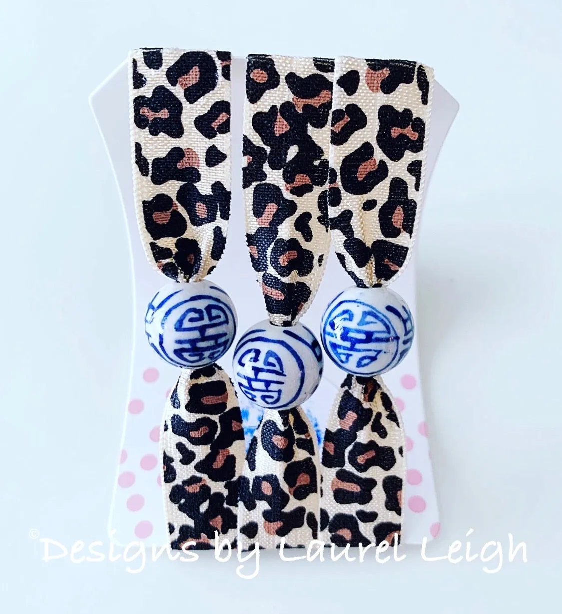 Chinoiserie Elastic Hair Ties- Set of 3 - Leopard Print