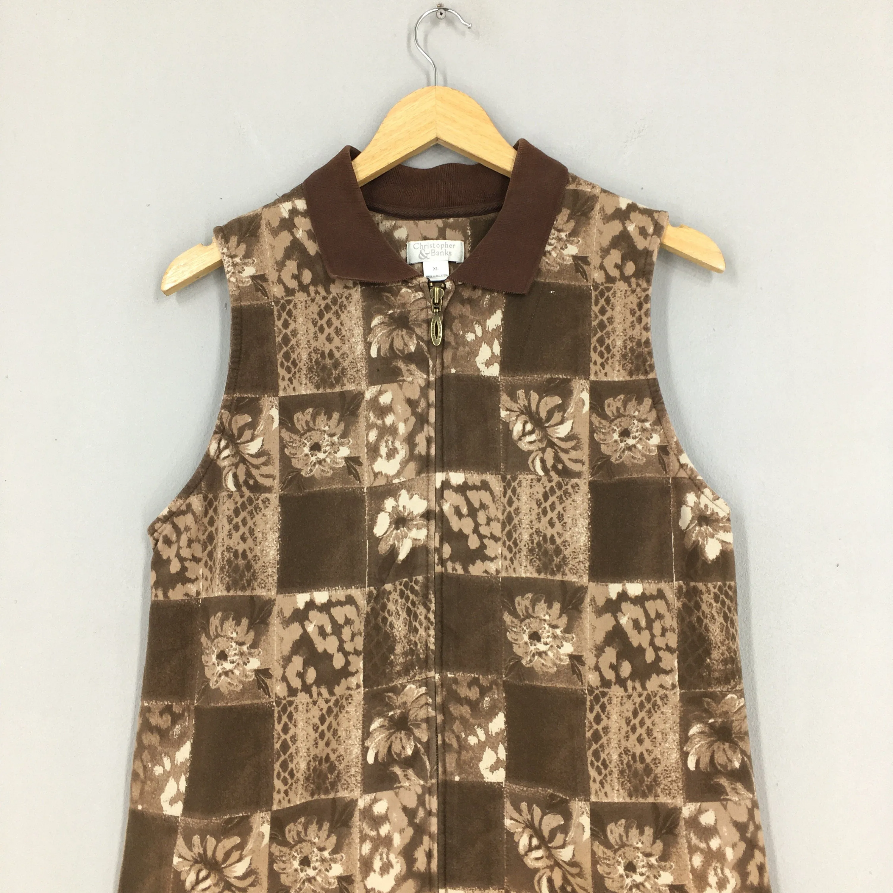 Christopher Banks Flowery Vest Brown Jacket Small