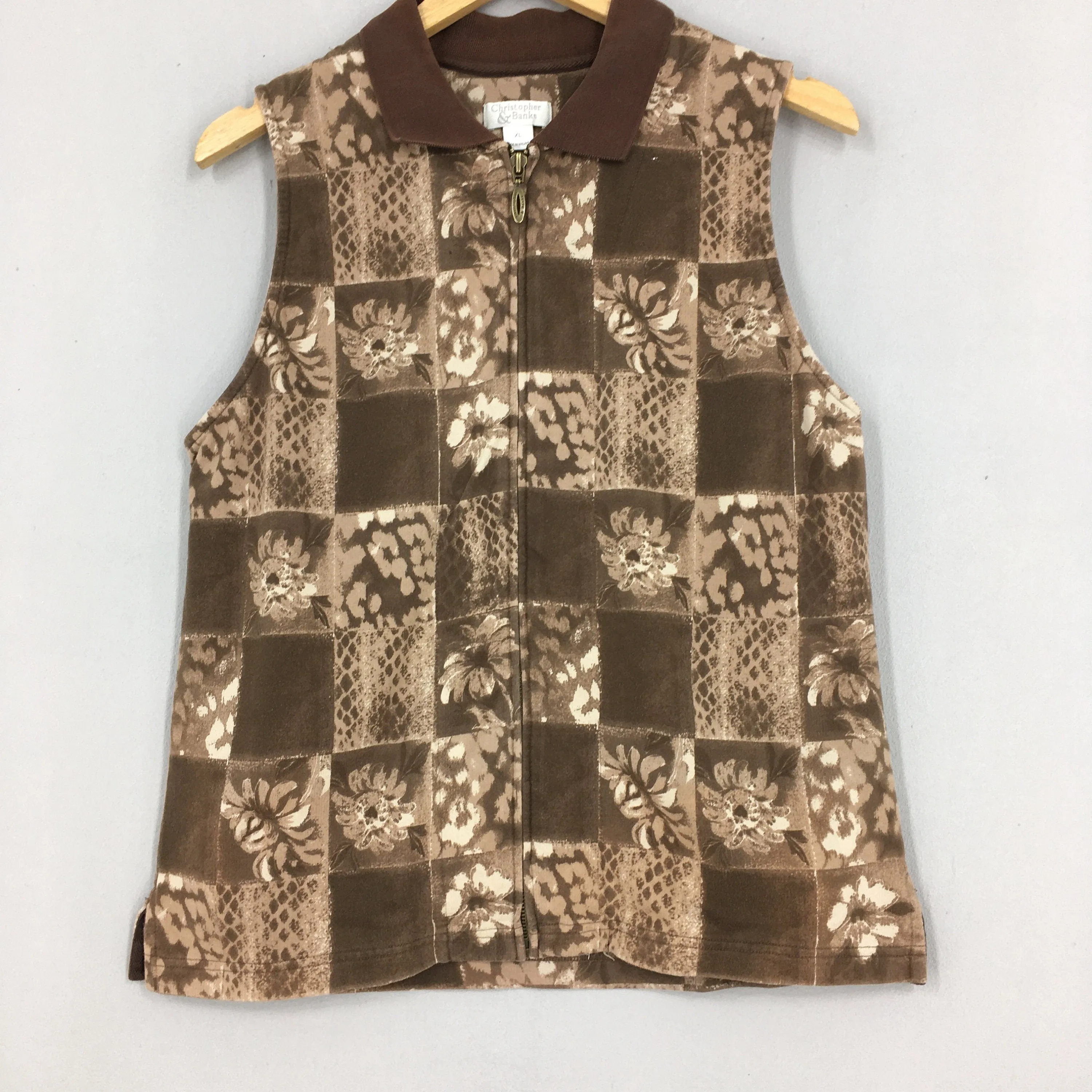 Christopher Banks Flowery Vest Brown Jacket Small