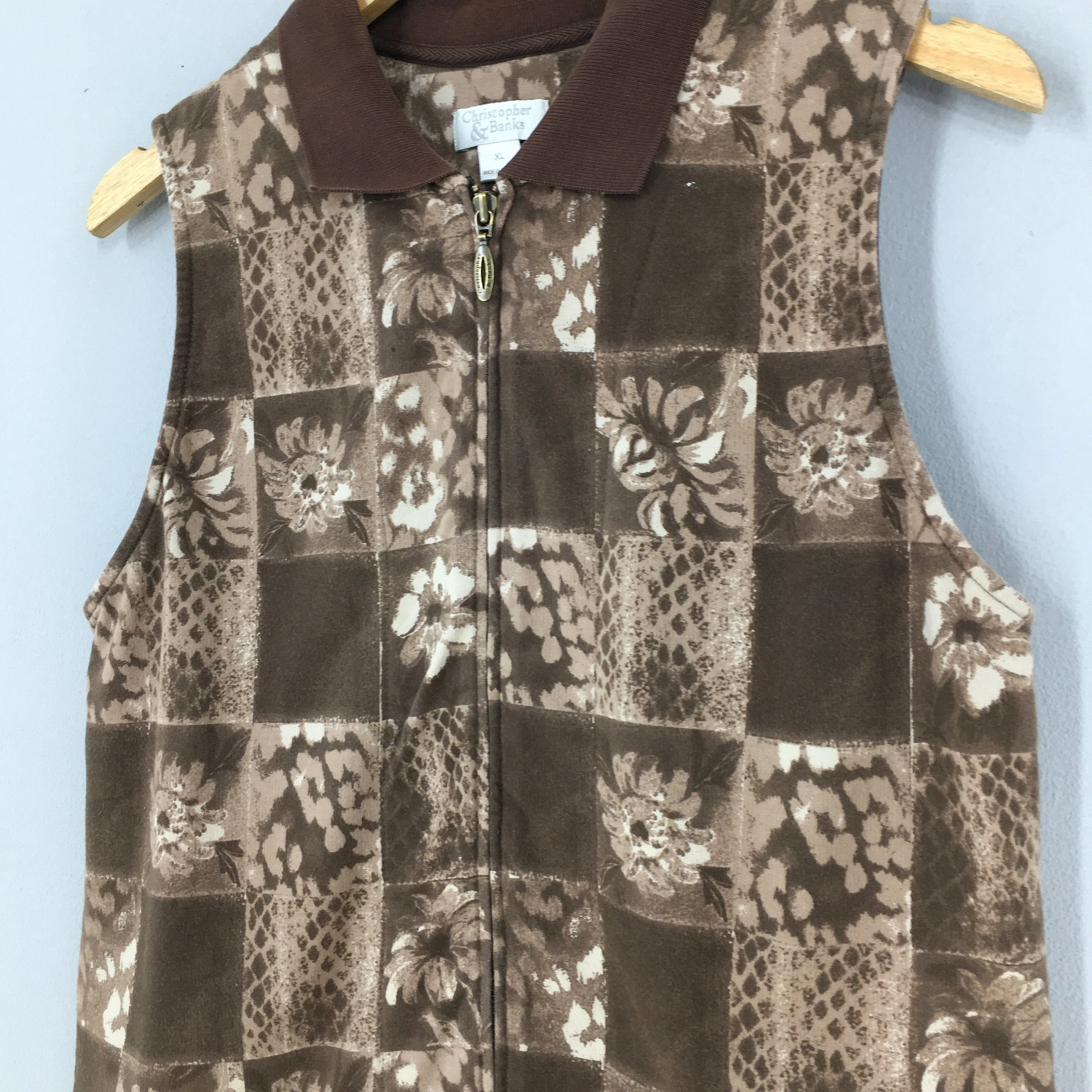 Christopher Banks Flowery Vest Brown Jacket Small