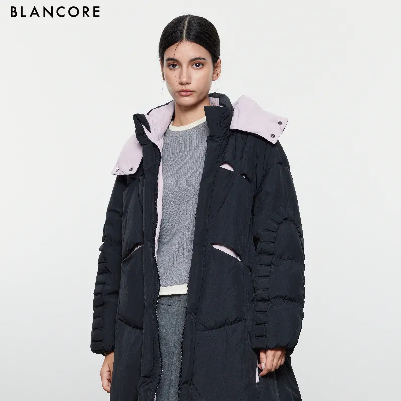 color block hooded down coat