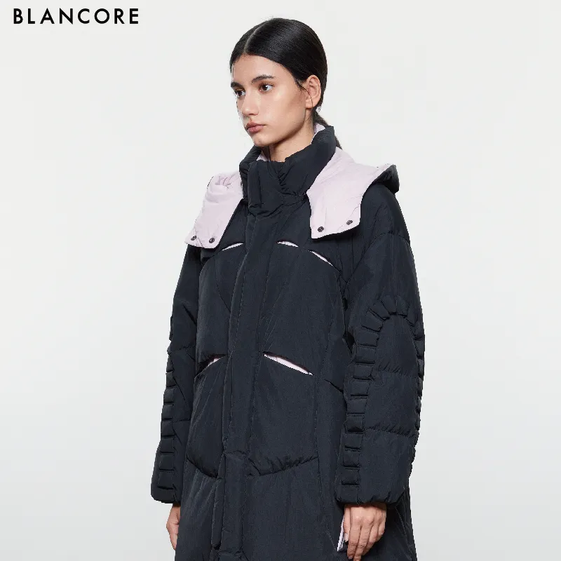 color block hooded down coat