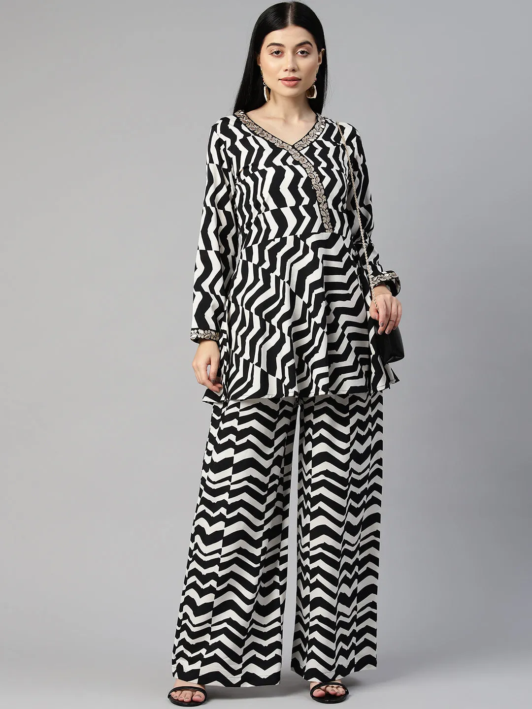 Cottinfab Women Printed Embellished Top with Palazzos
