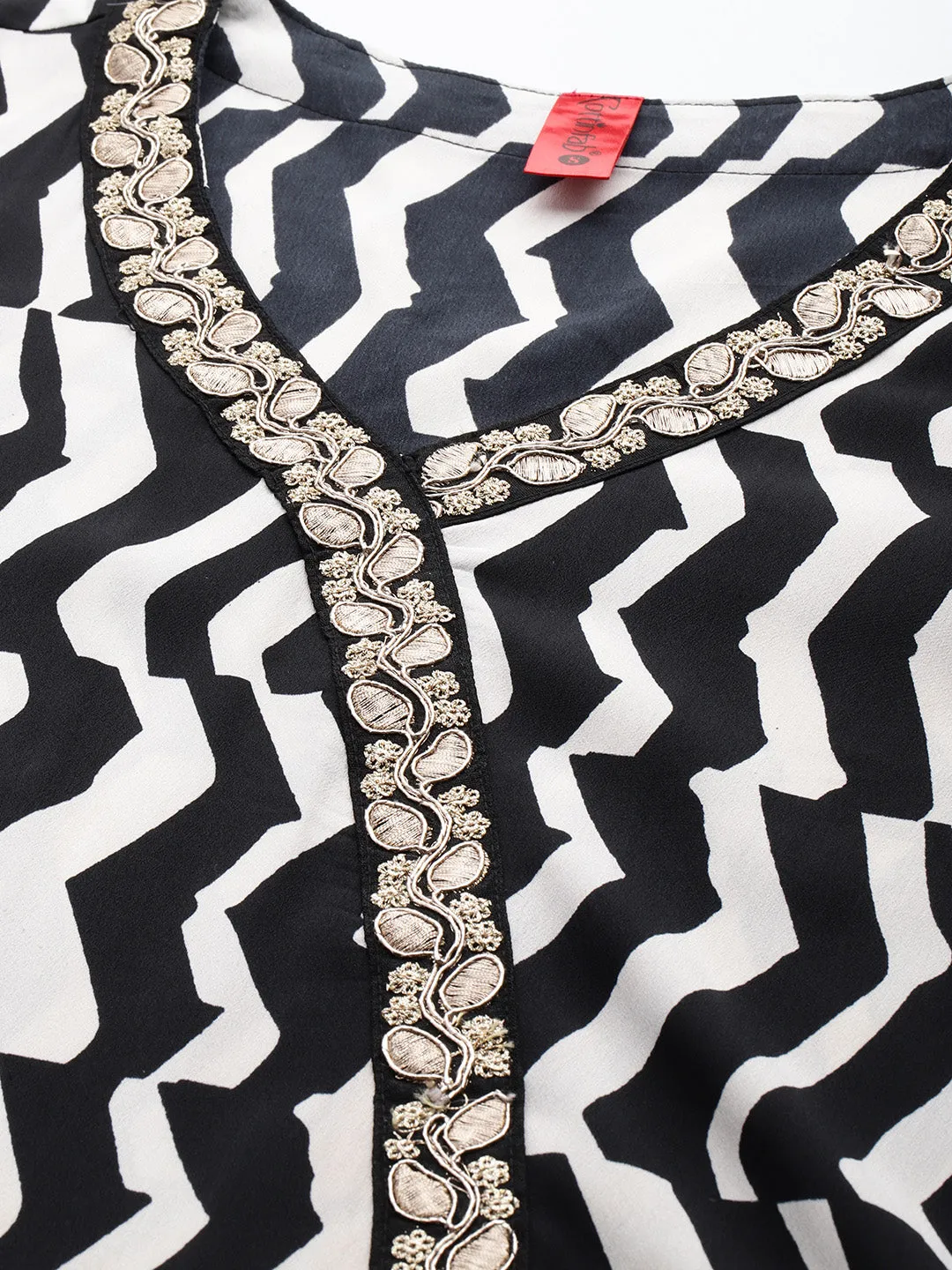 Cottinfab Women Printed Embellished Top with Palazzos