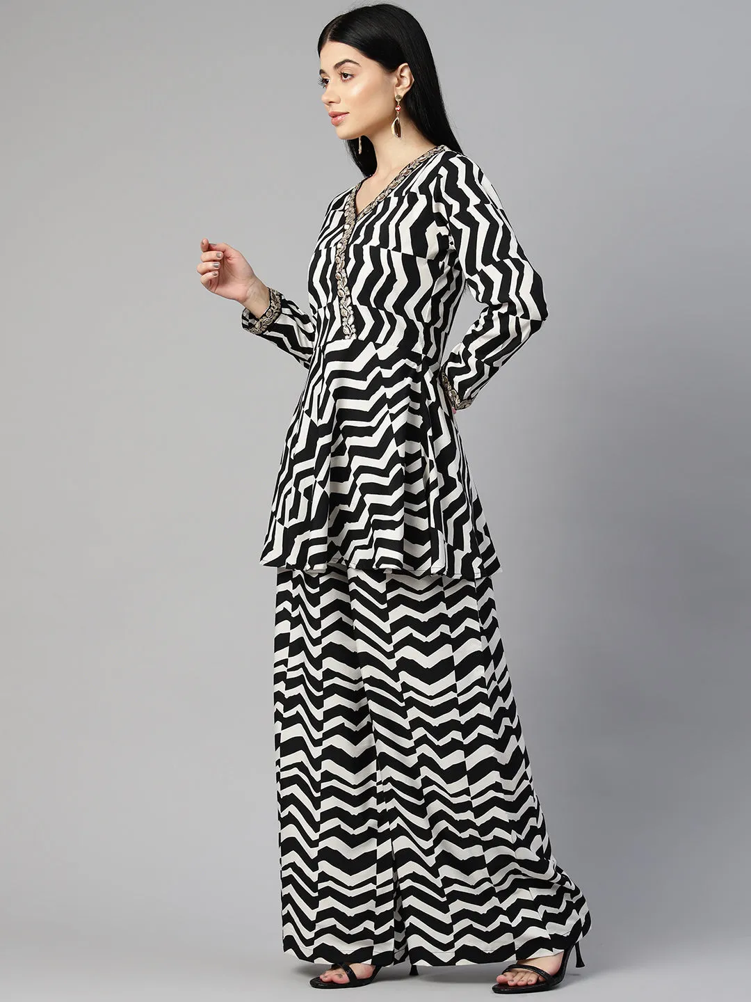 Cottinfab Women Printed Embellished Top with Palazzos