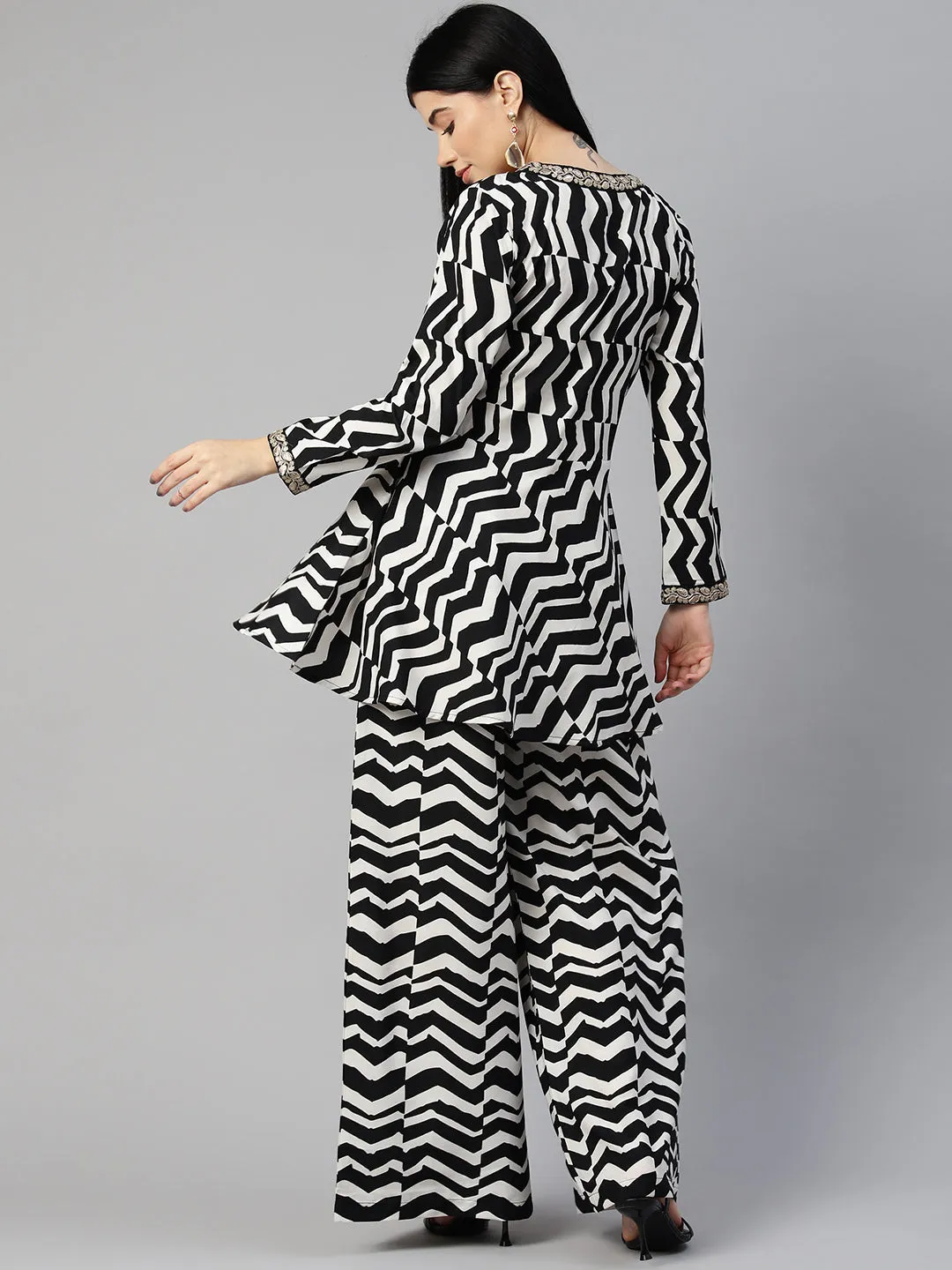 Cottinfab Women Printed Embellished Top with Palazzos