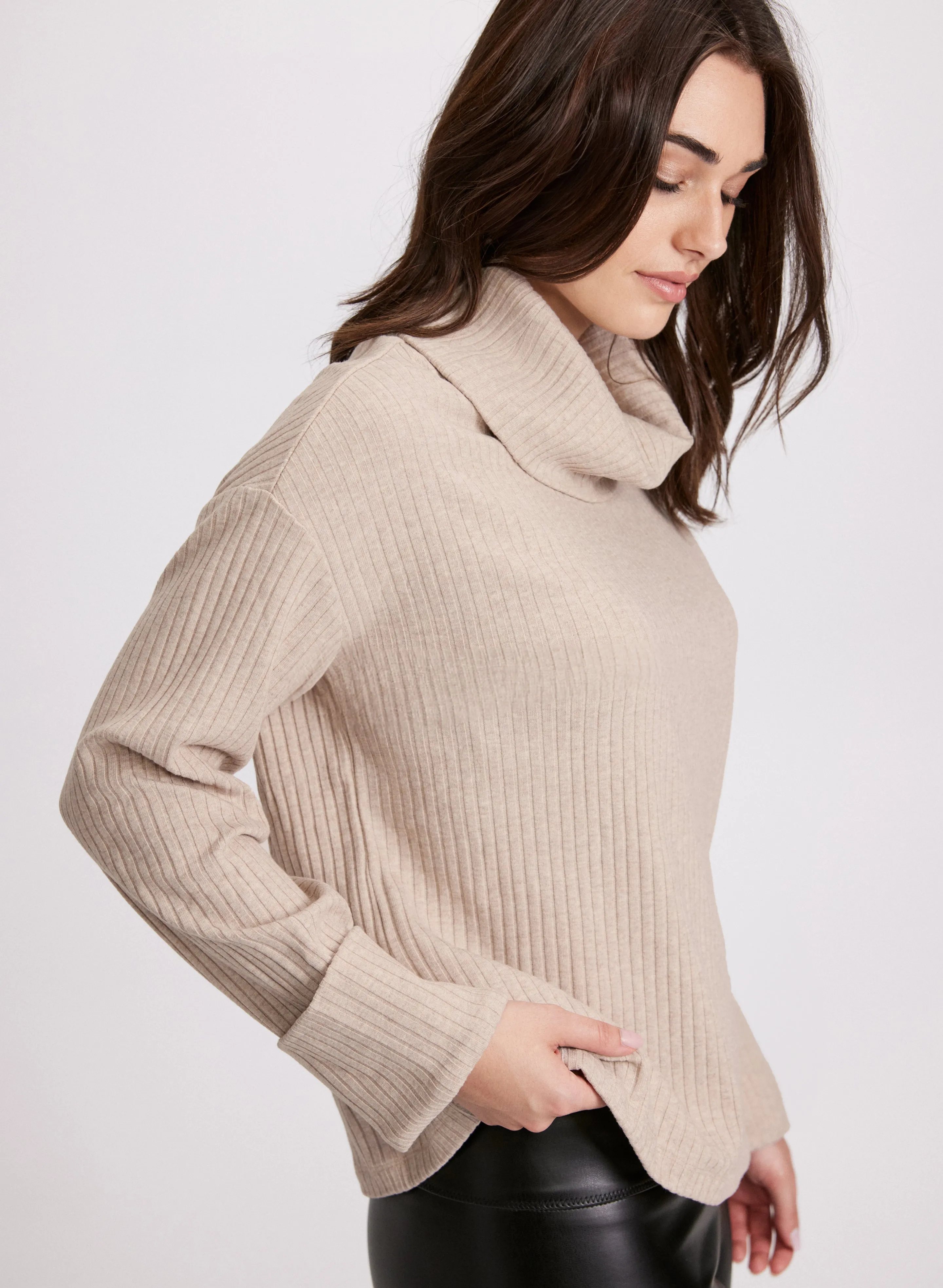 Cowl Neck Rib Knit Top