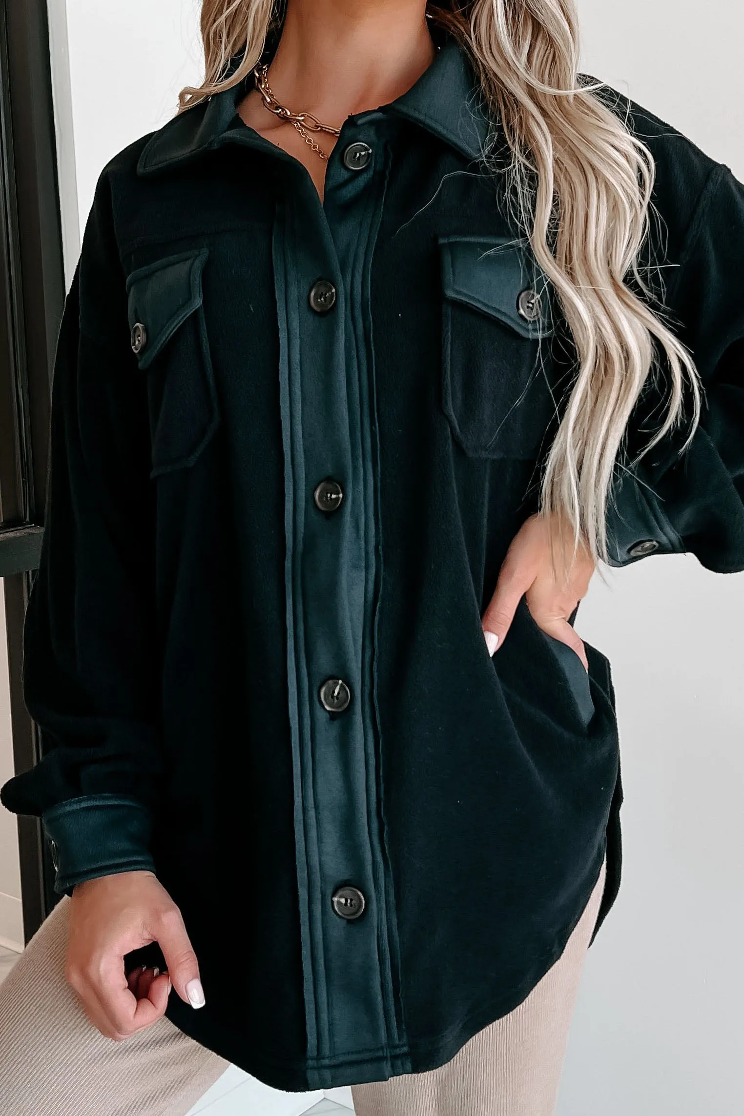 Cozy Campfire Nights Oversized Fleece Shacket (Black)