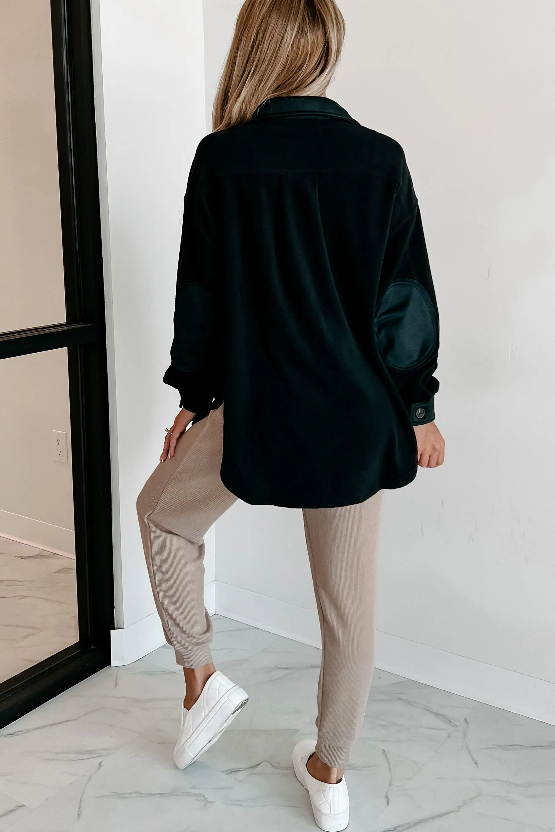 Cozy Campfire Nights Oversized Fleece Shacket (Black)