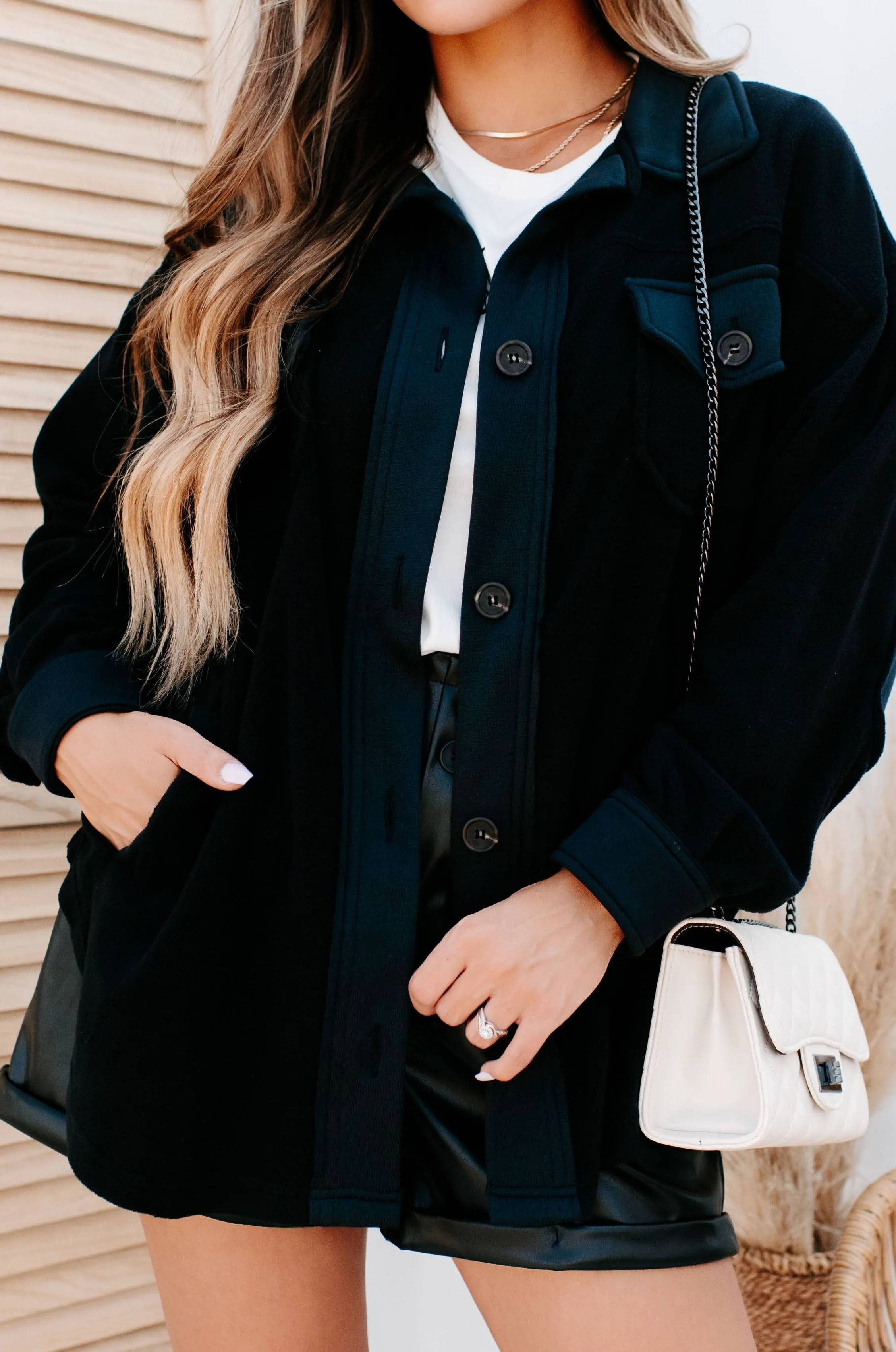 Cozy Campfire Nights Oversized Fleece Shacket (Black)