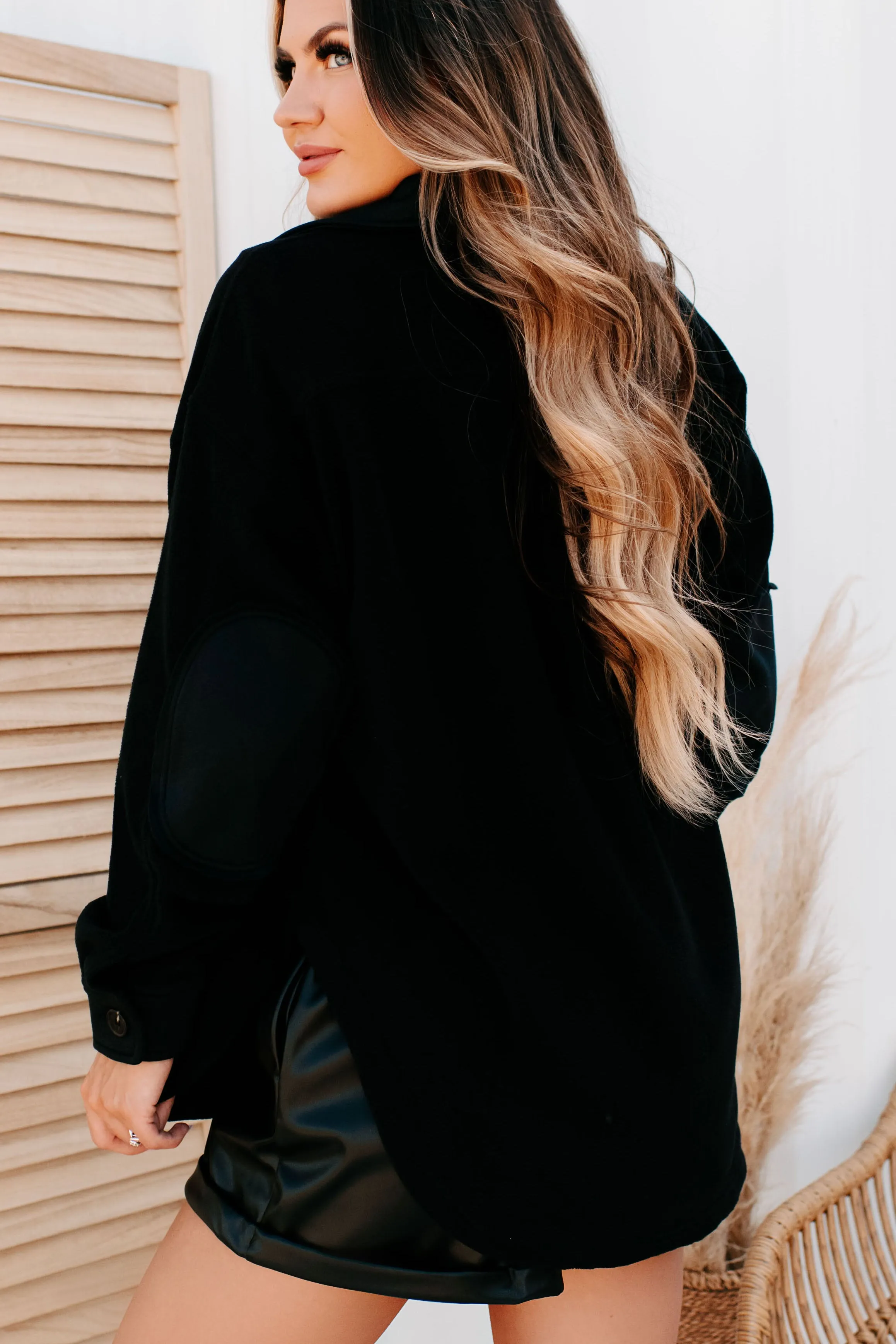 Cozy Campfire Nights Oversized Fleece Shacket (Black)